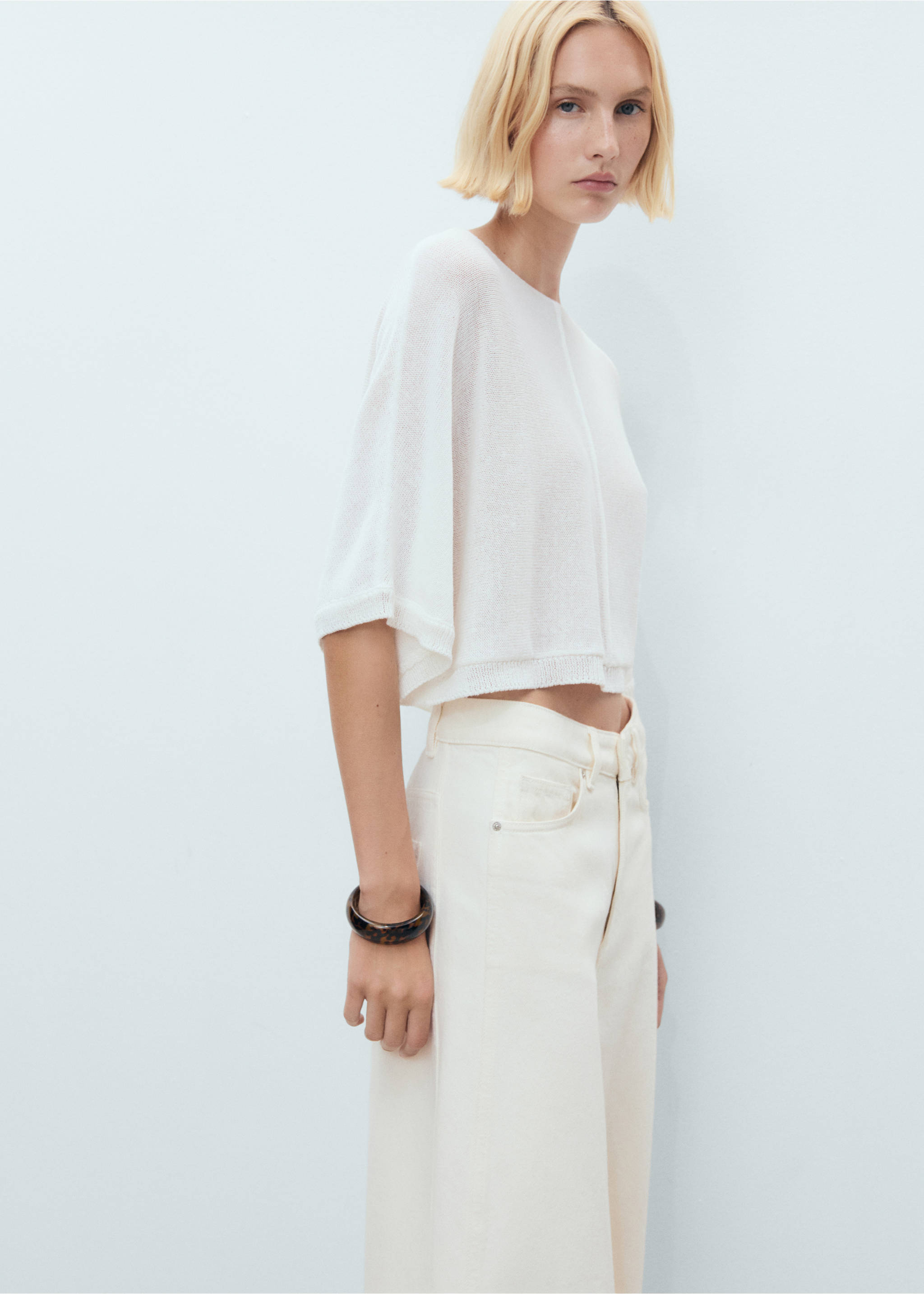 Oversized fine-knit sweater - Medium plane, White. Ref: 17071194-00.