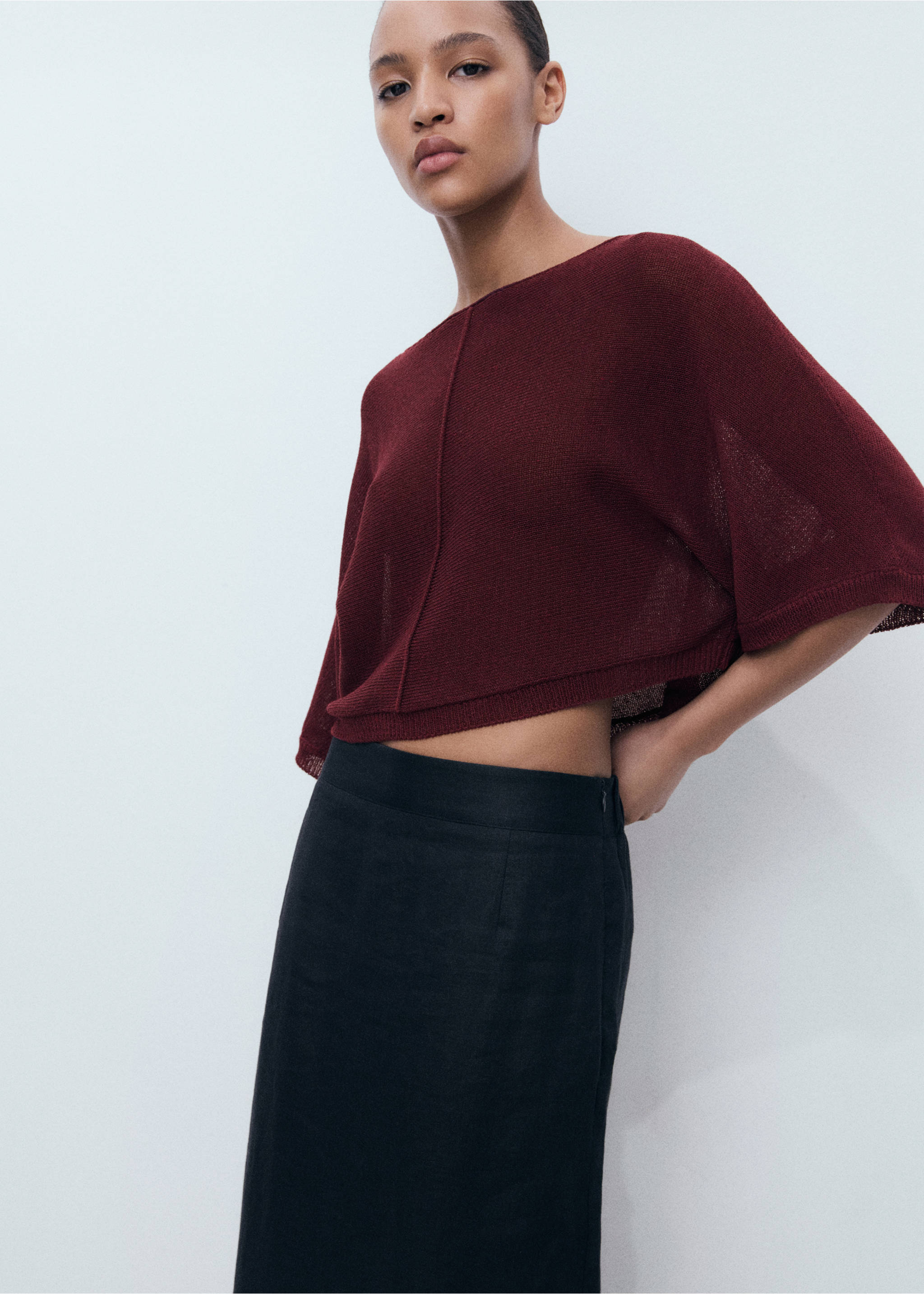 Pull-over maille fine oversize - Plan moyen, Bordeaux. Ref: 17071194-00.