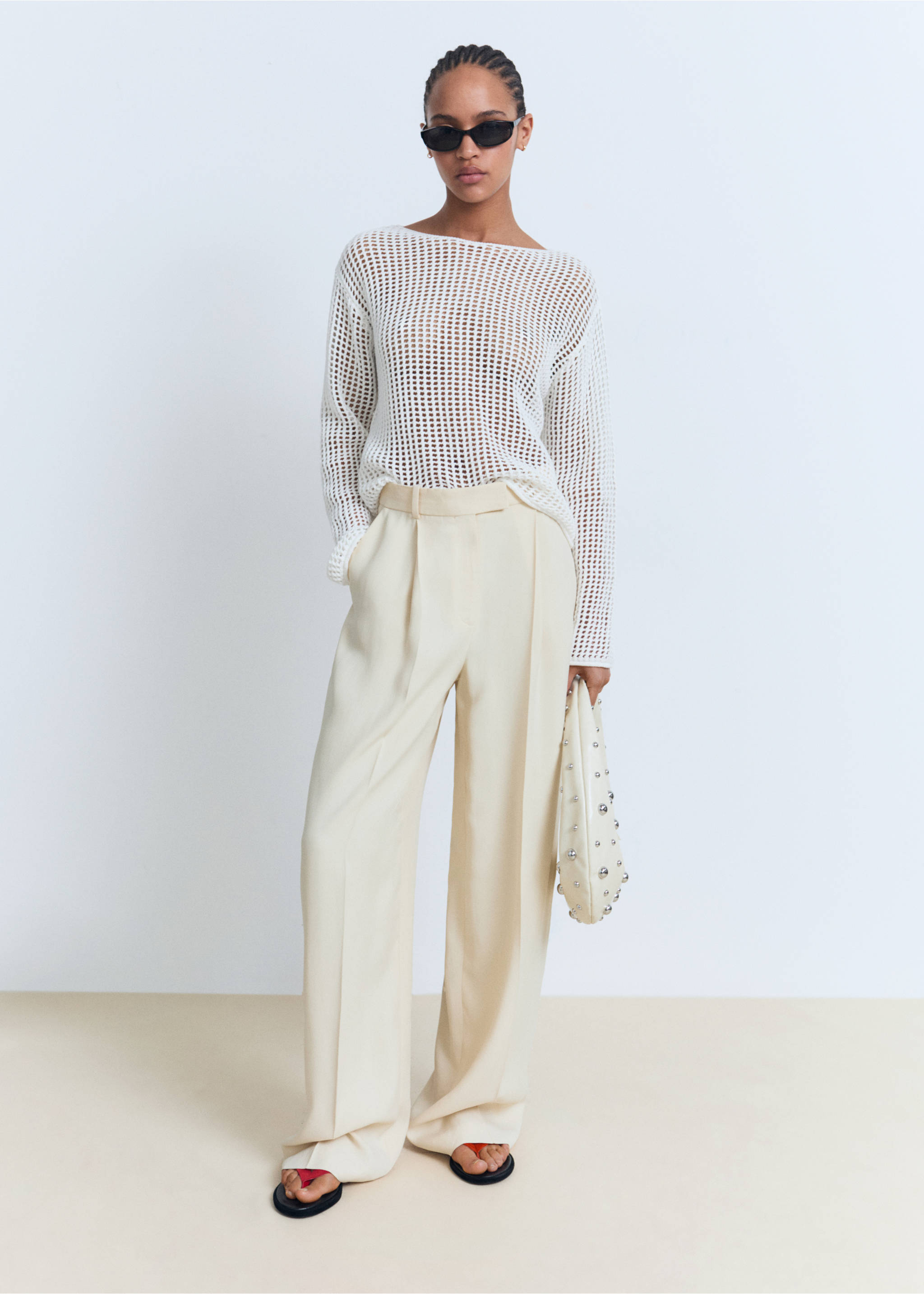 Long-sleeved crochet sweater - General plane, White. Ref: 17071196-00.