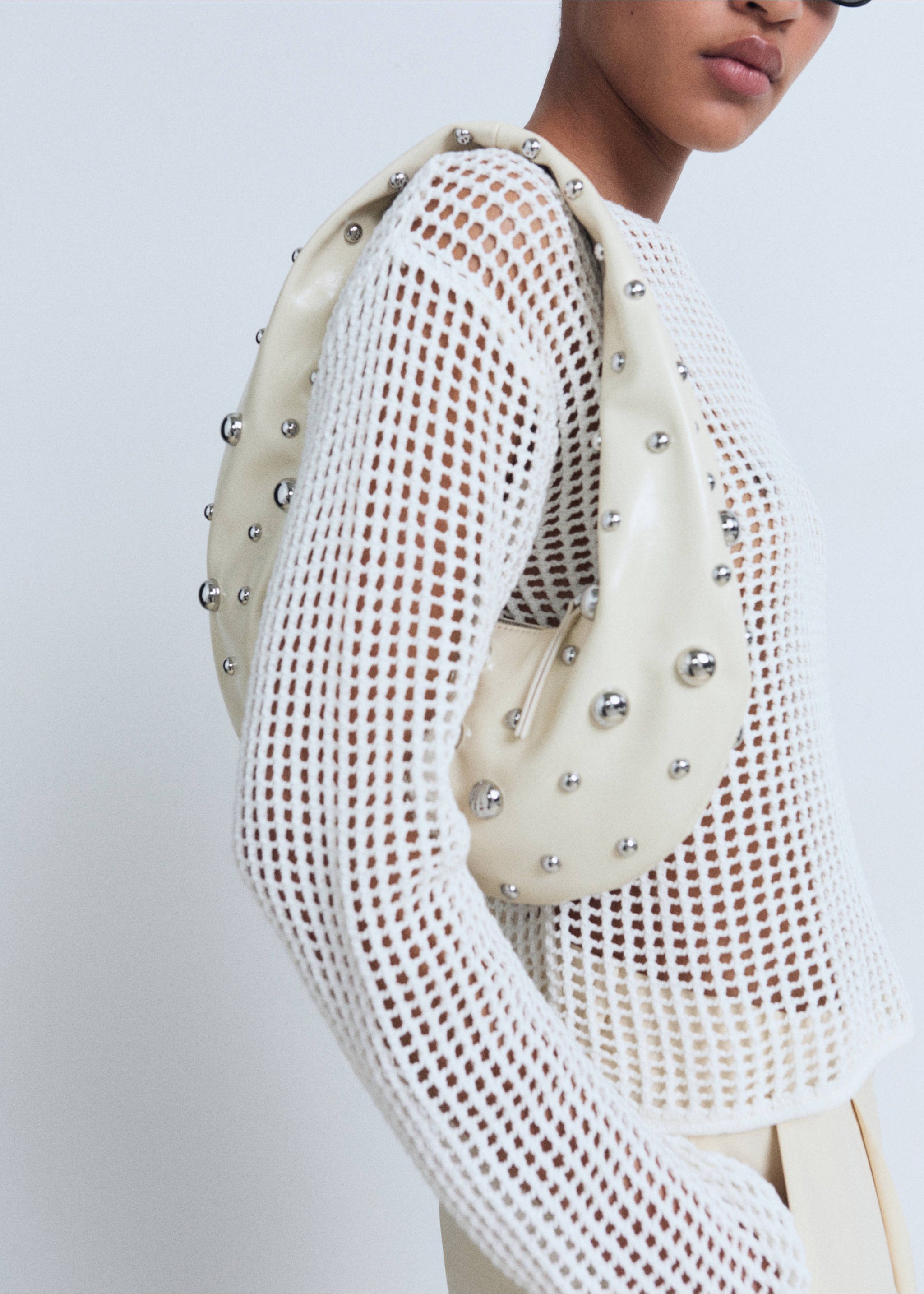 Long-sleeved crochet sweater - Details of the article 3, White. Ref: 17071196-00.