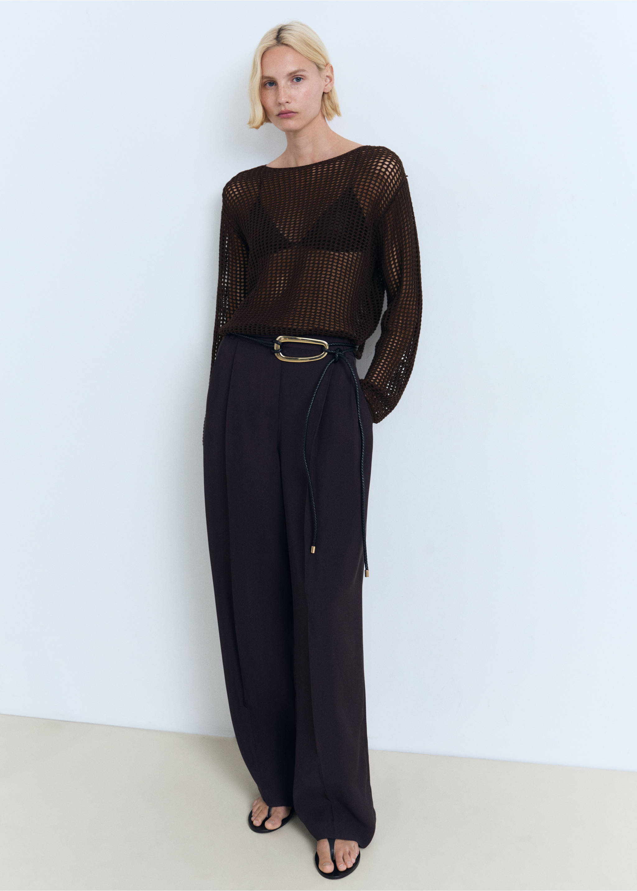Long-sleeved crochet sweater - General plane, Chocolate. Ref: 17071196-00.