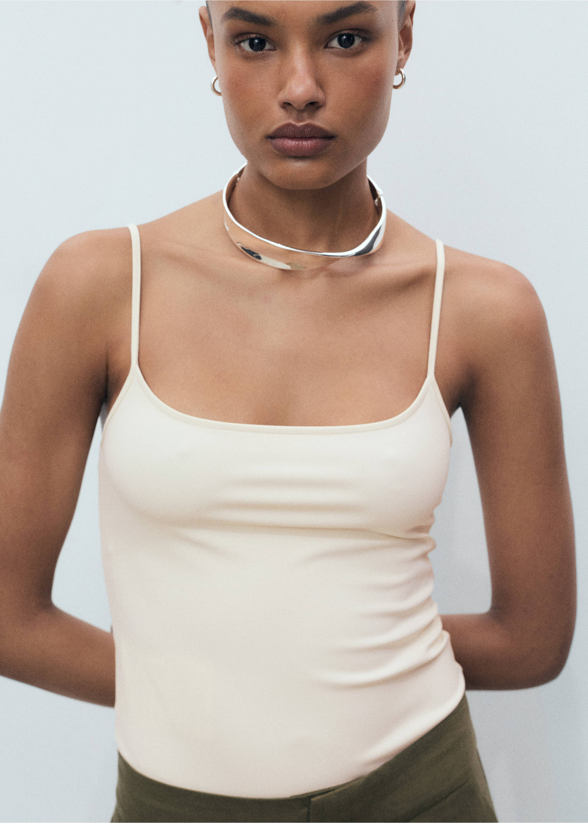 Spaghetti strap top - Details of the article 1, White. Ref: 17071198-00.