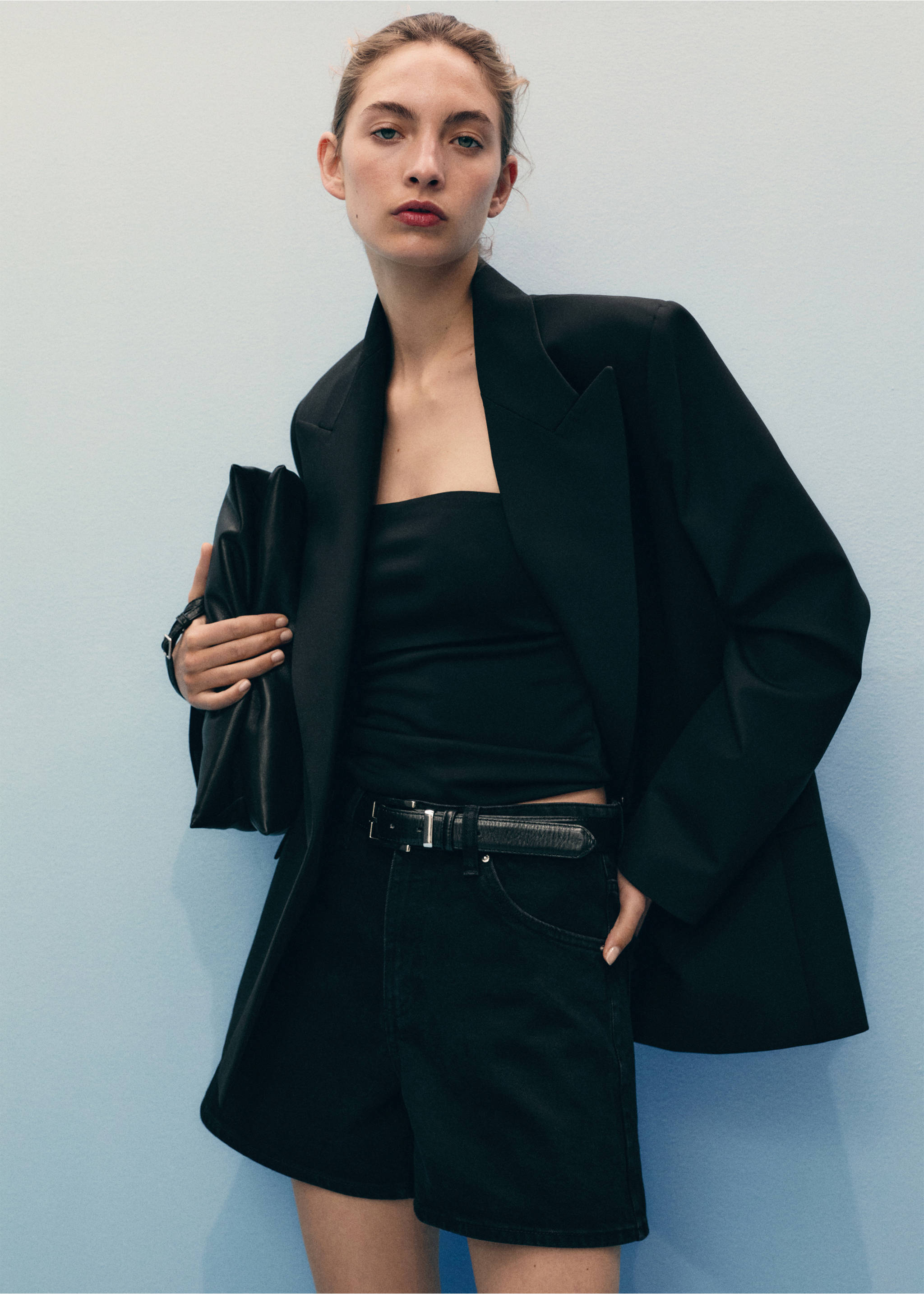 Straight kratke traper hlače visokog struka - Detalji artikla 1, Crni denim. Ref: 17071199-00.