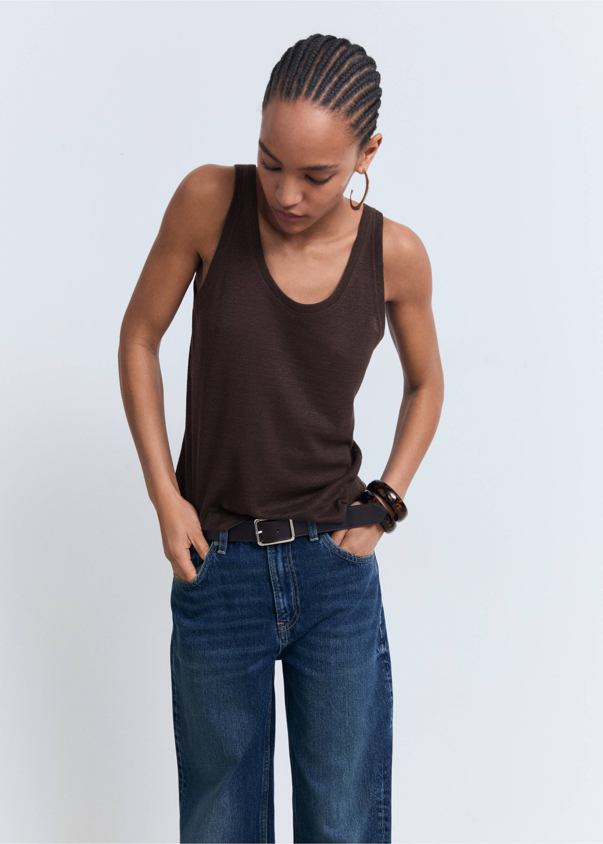Linen top with sleeves - Medium plane, Brown. Ref: 17071204-00.