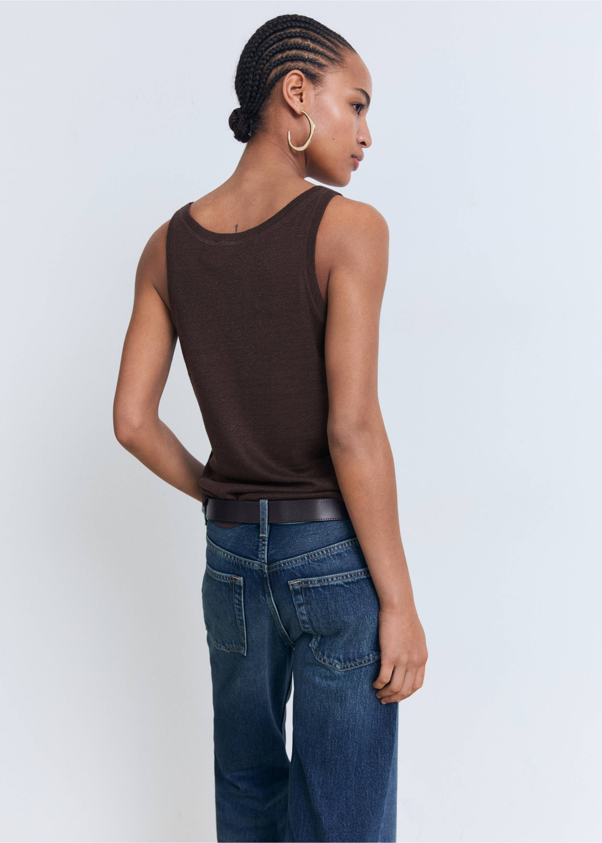 Linen top with sleeves - Reverse of the article, Brown. Ref: 17071204-00.