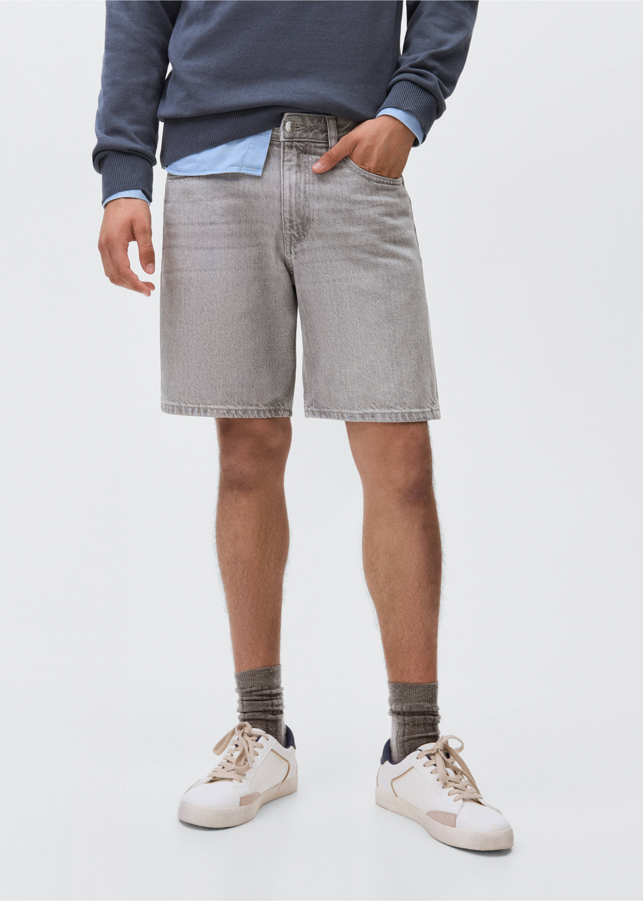 Bermudas denim algodón - Plano medio, Gris. Ref: 17071211-00.