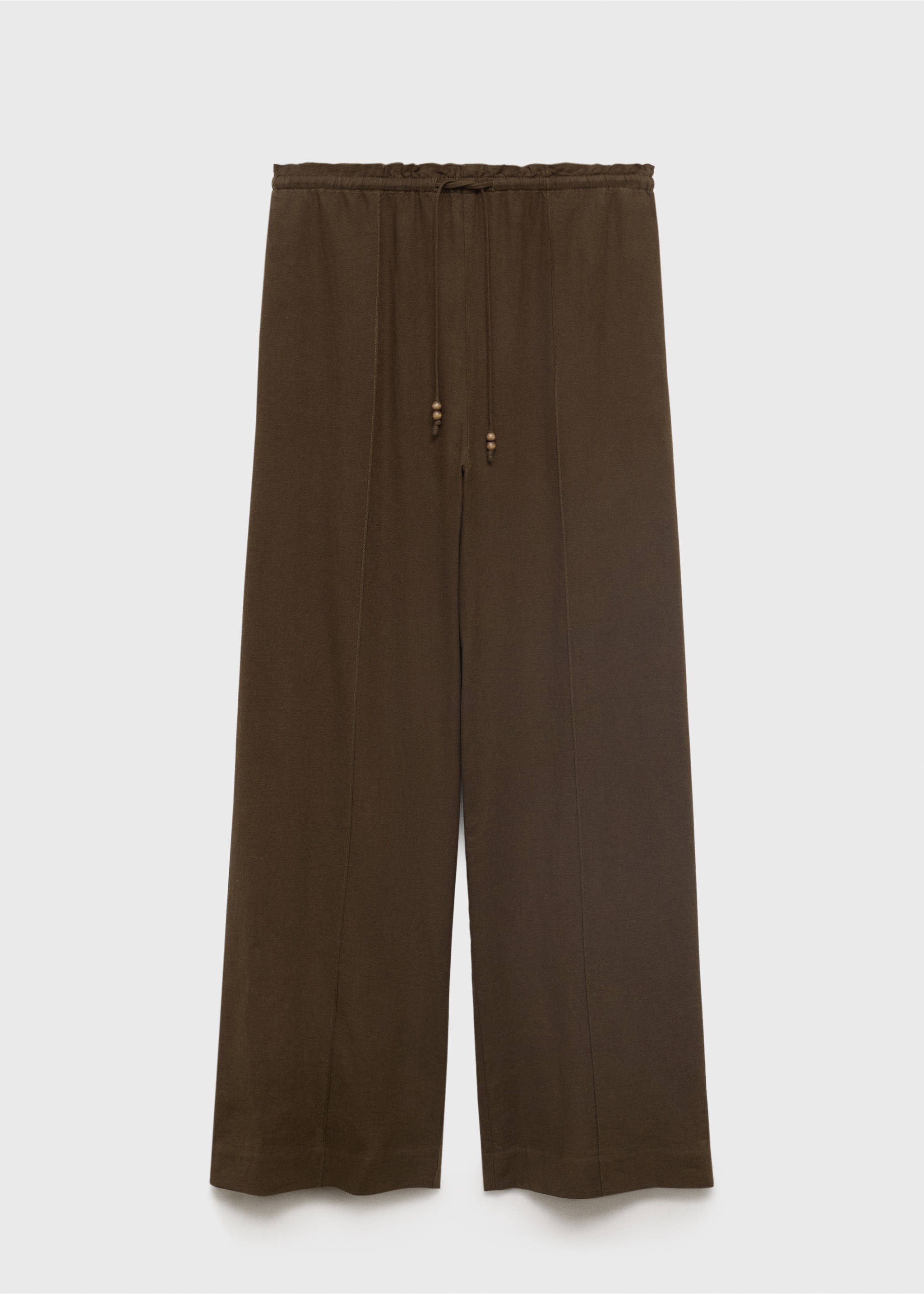 Linen-blend elastic waist trousers - Article without model, Medium Brown. Ref: 17071224-00.