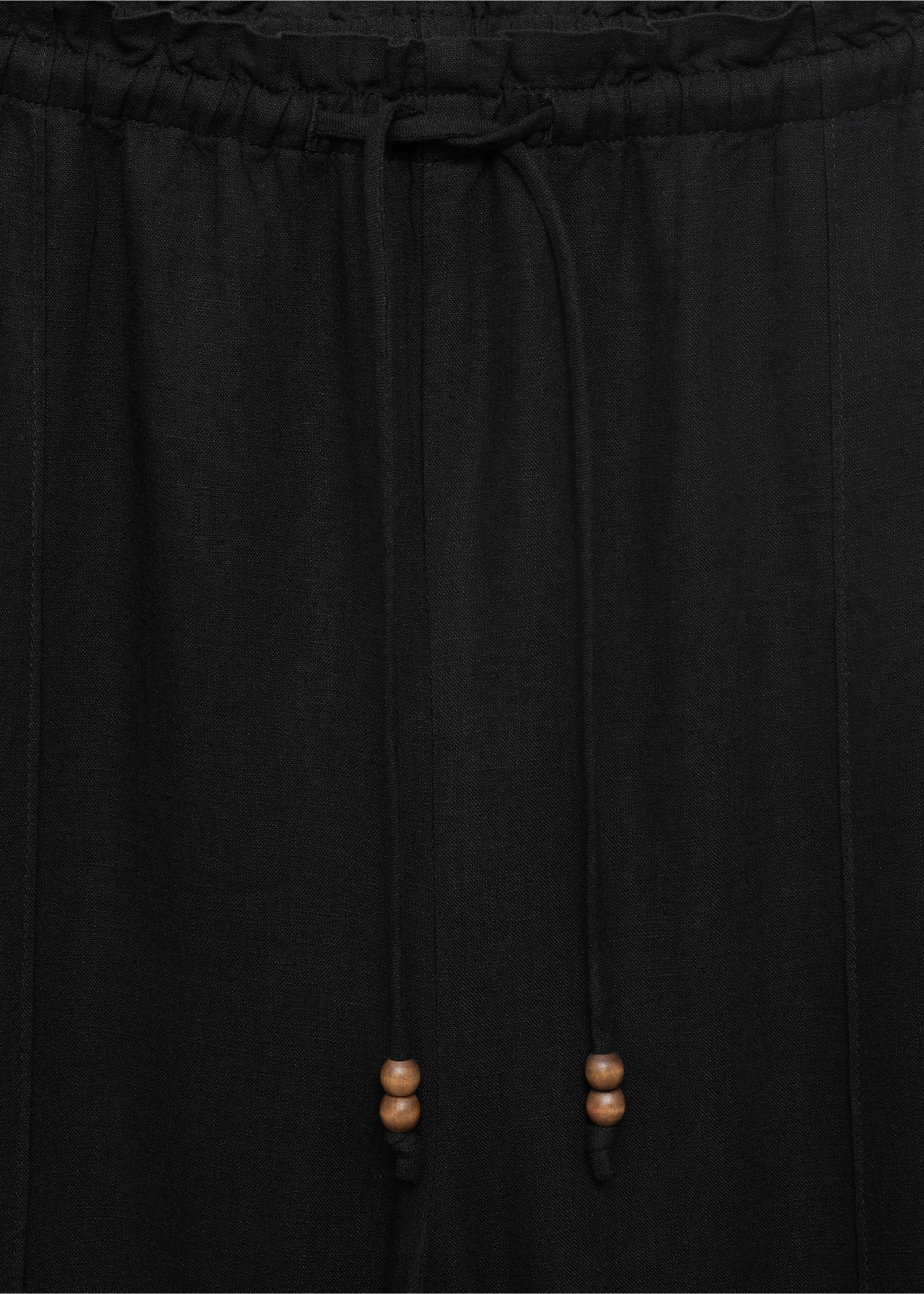 Linen-blend elastic waist trousers - Details of the article 8, Black. Ref: 17071224-00.
