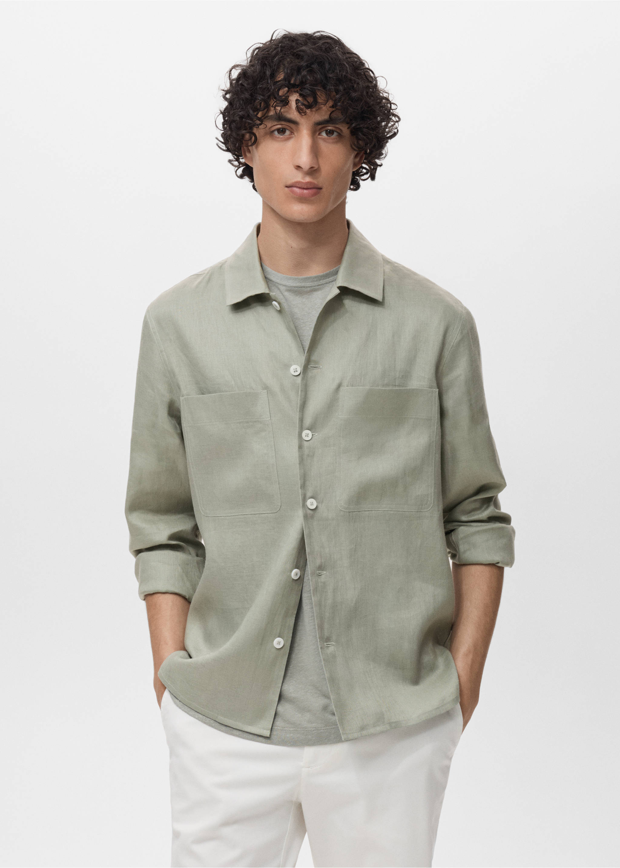 Surchemise 100 % lin légère - Plan moyen, Vert menthe. Ref: 17071225-00.