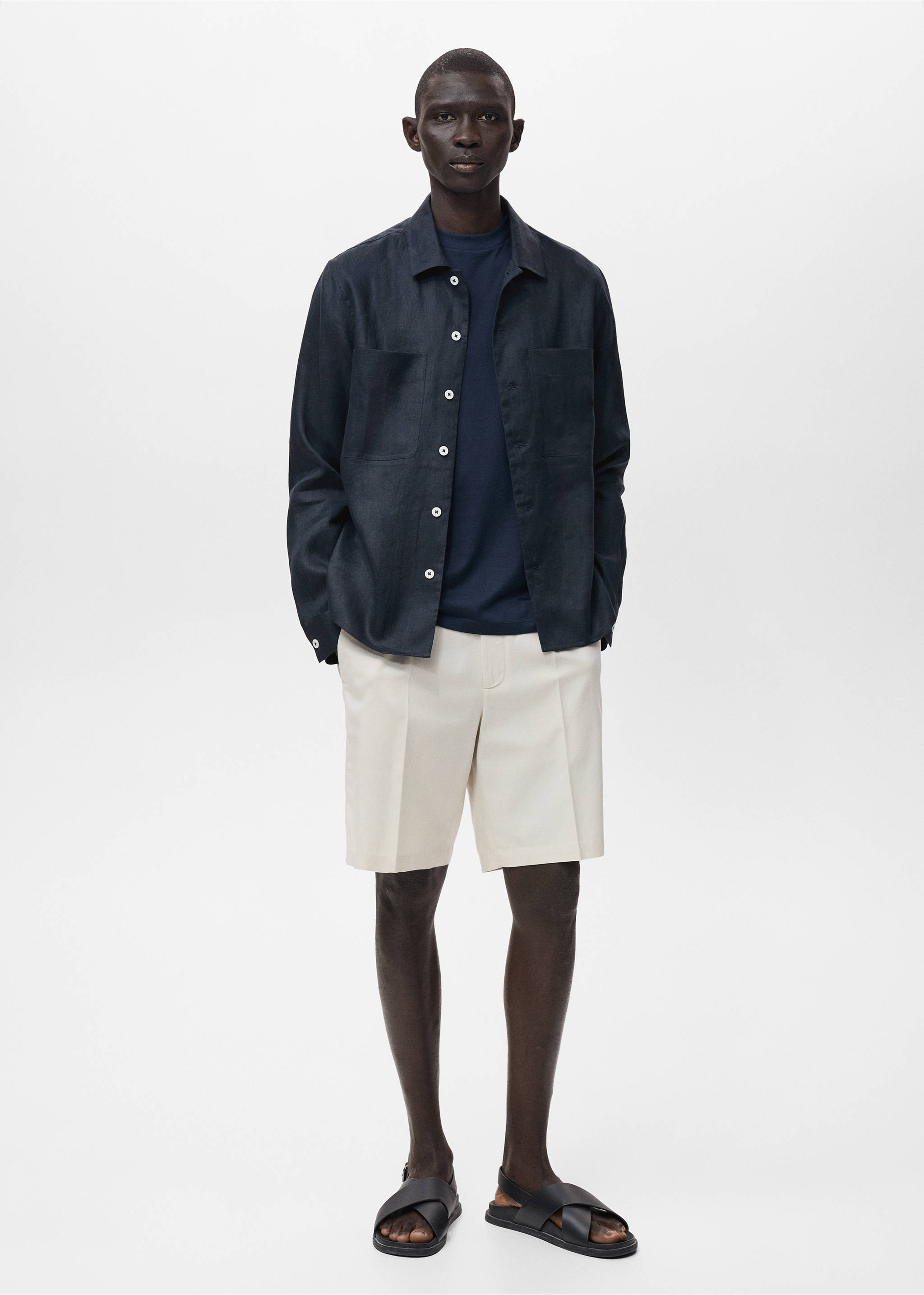 Surchemise 100 % lin légère - Plan général, Bleu marine. Ref: 17071225-00.