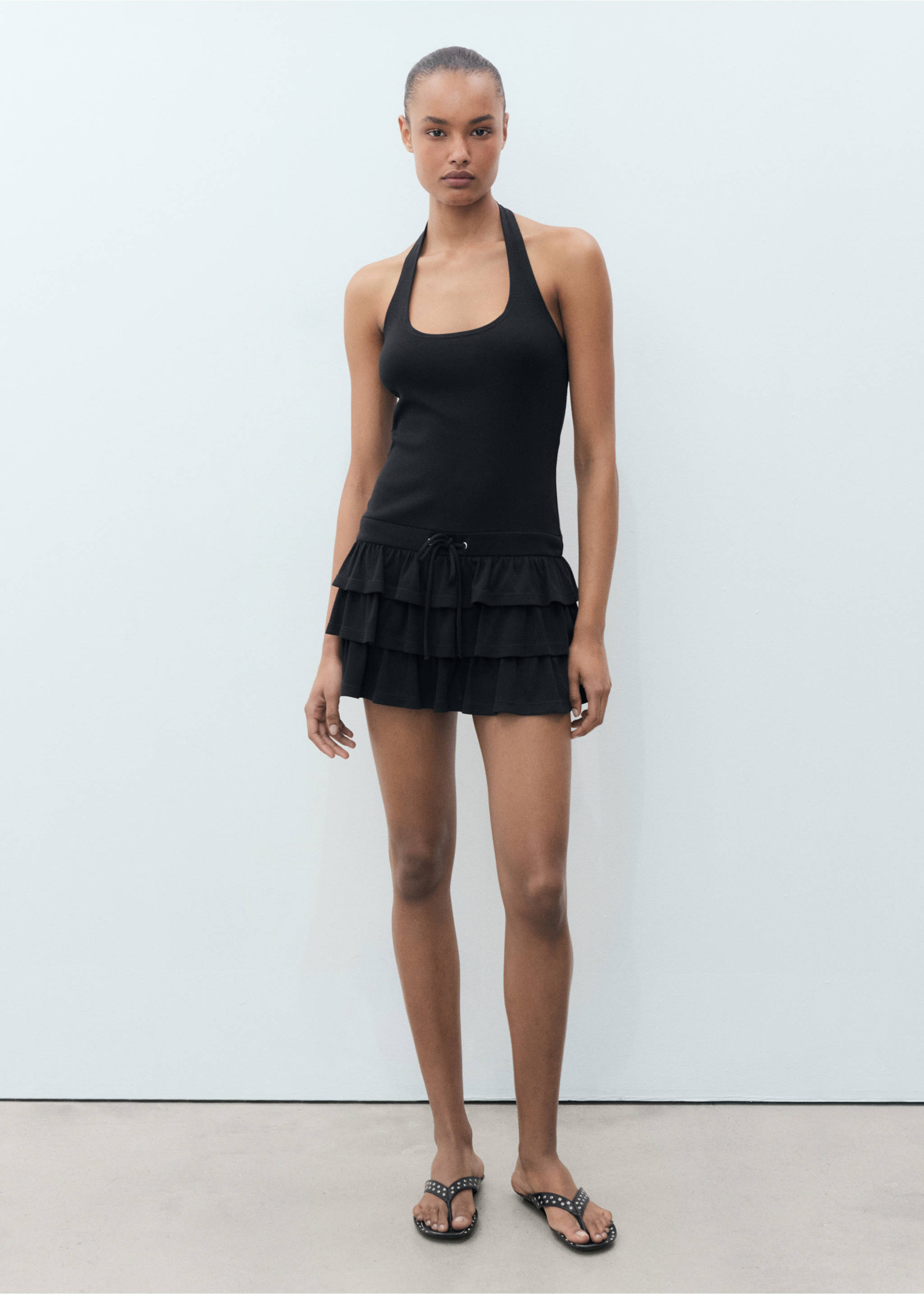 Halter-neck ruffle dress - General plane, Black. Ref: 17071236-00.