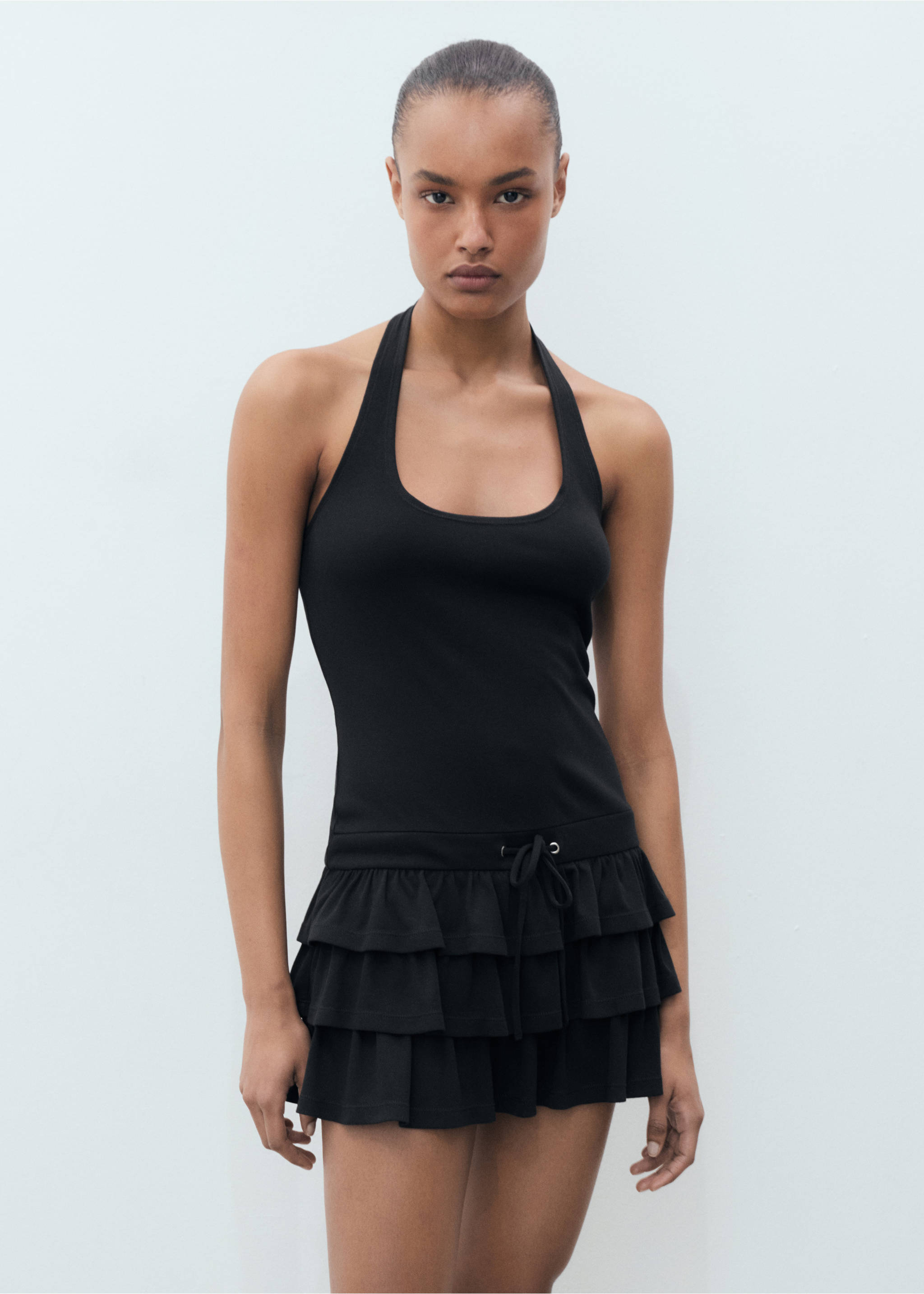 Halter-neck ruffle dress - Medium plane, Black. Ref: 17071236-00.