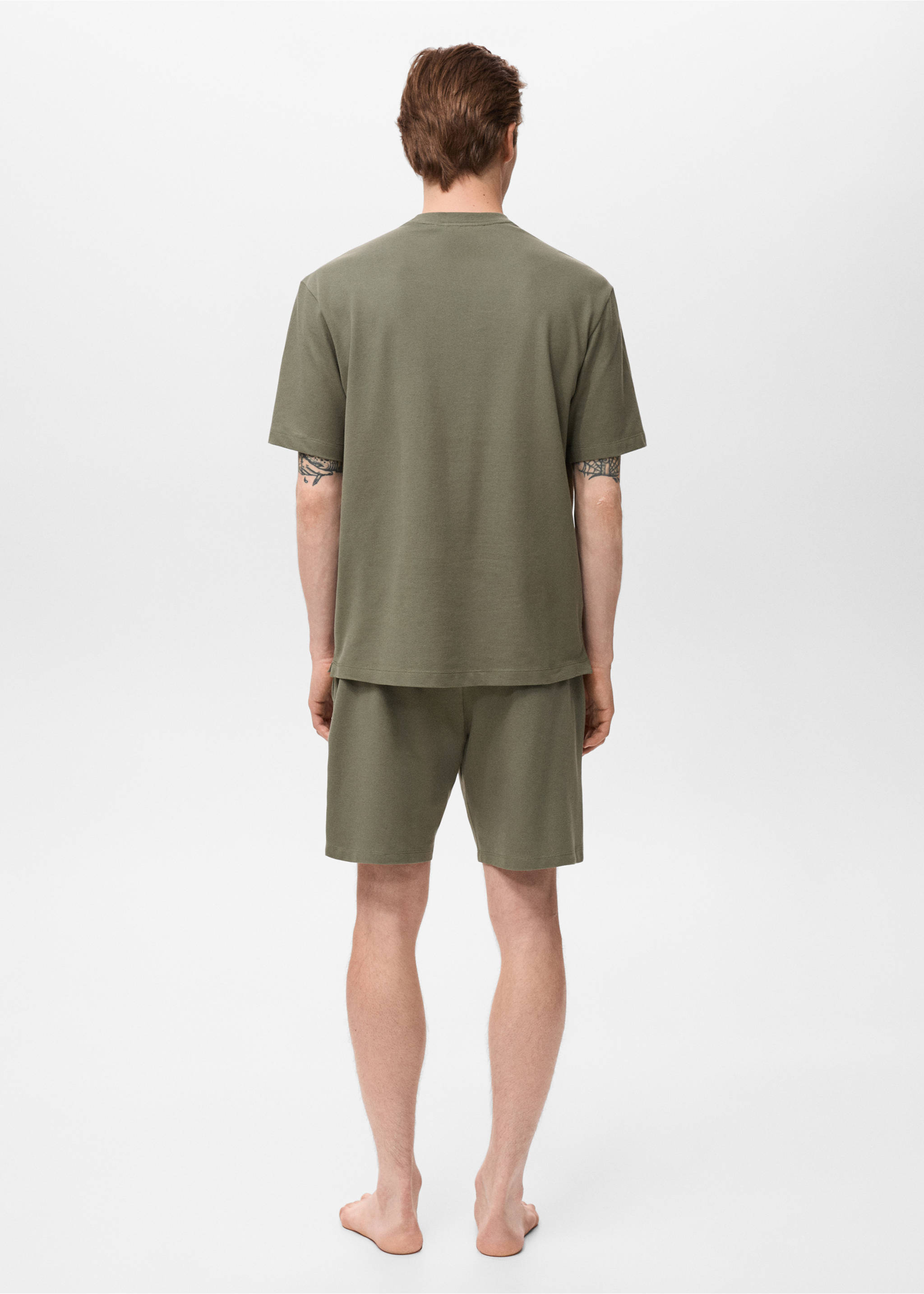Cotton pyjama shorts pack - Reverse of the article, Khaki. Ref: 17071240-00.