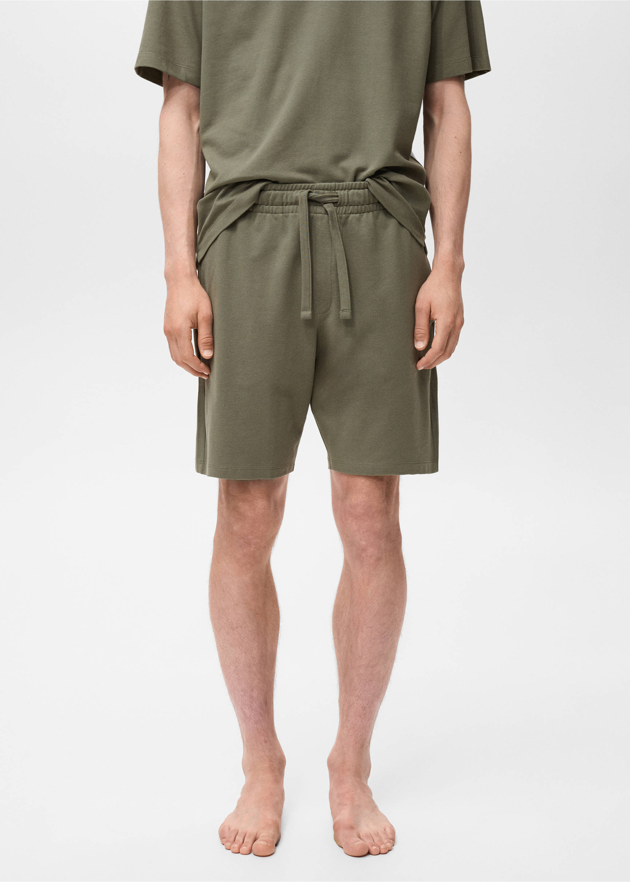Cotton pyjama shorts pack - Details of the article 1, Khaki. Ref: 17071240-00.