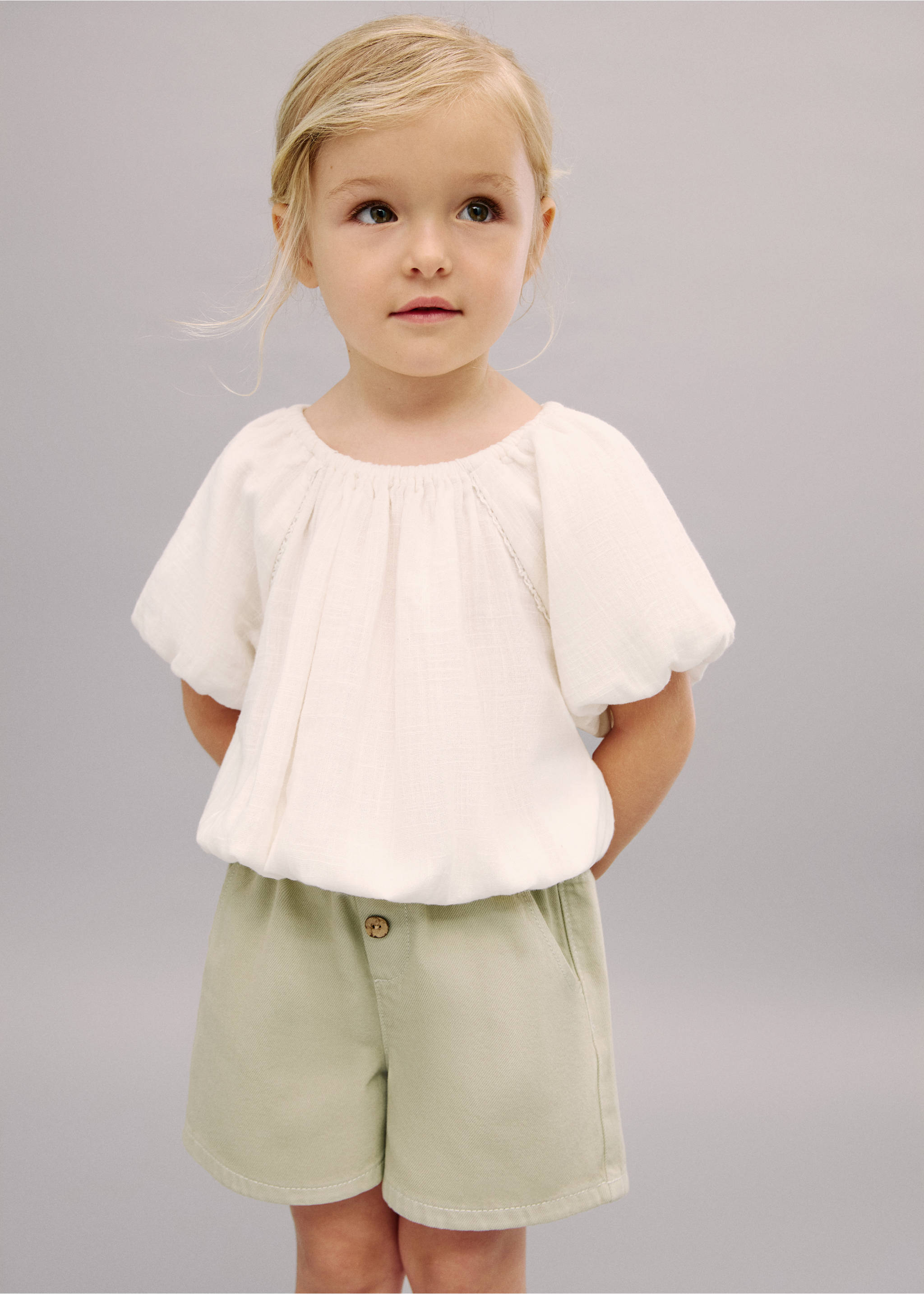 Denim-effect cotton shorts - General plane, Pastel Green. Ref: 17071246-00.