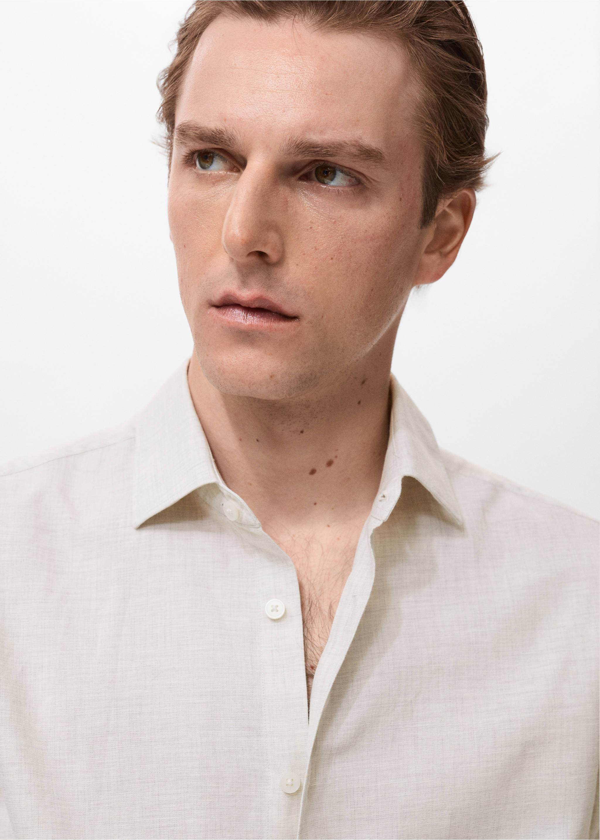 Cotton linen-blend shirt - Details of the article 1, Off White. Ref: 17071258-00.