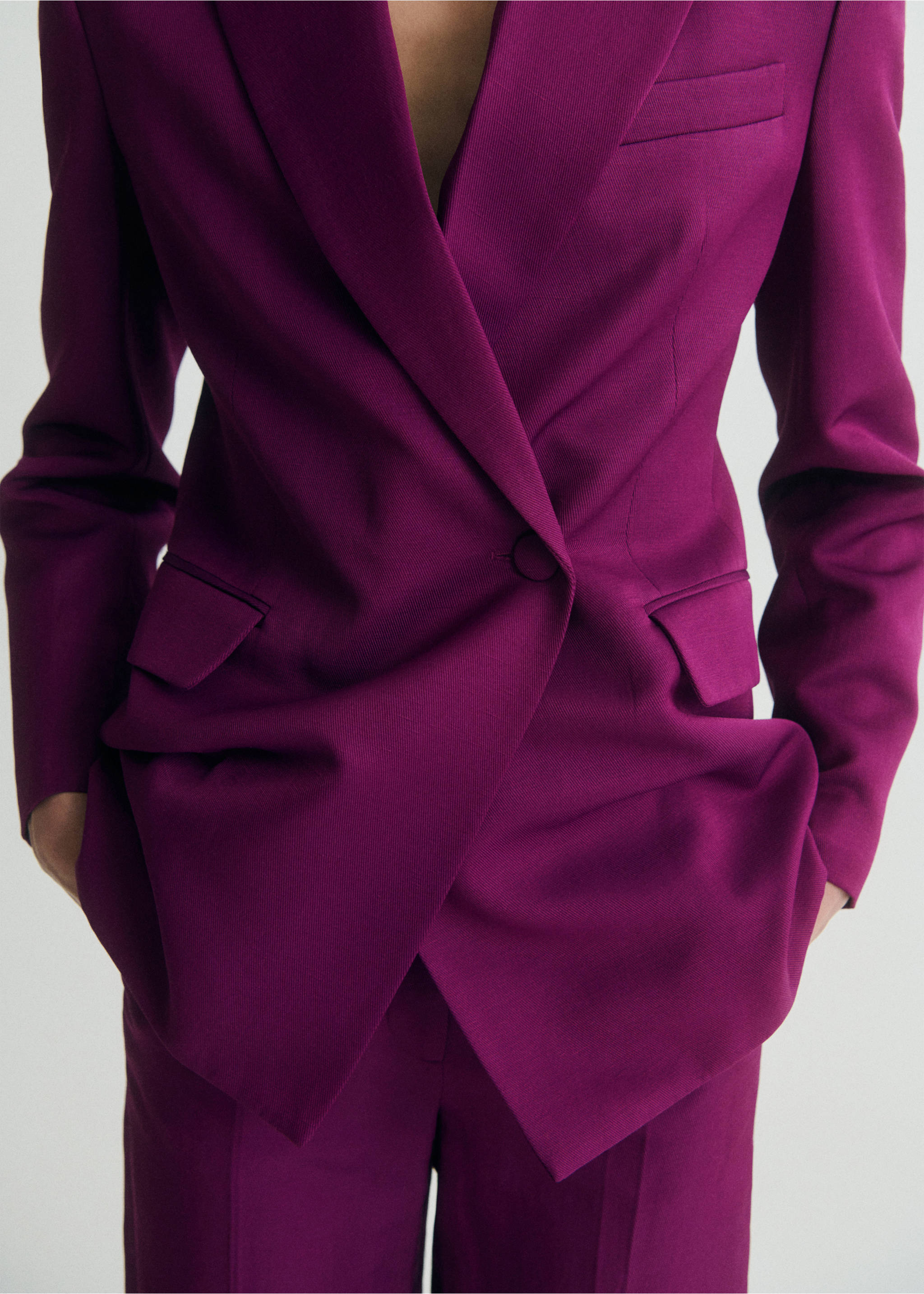 Linen-blend double-breasted suit blazer - Details of the article 3, Fuchsia. Ref: 17071264-00.