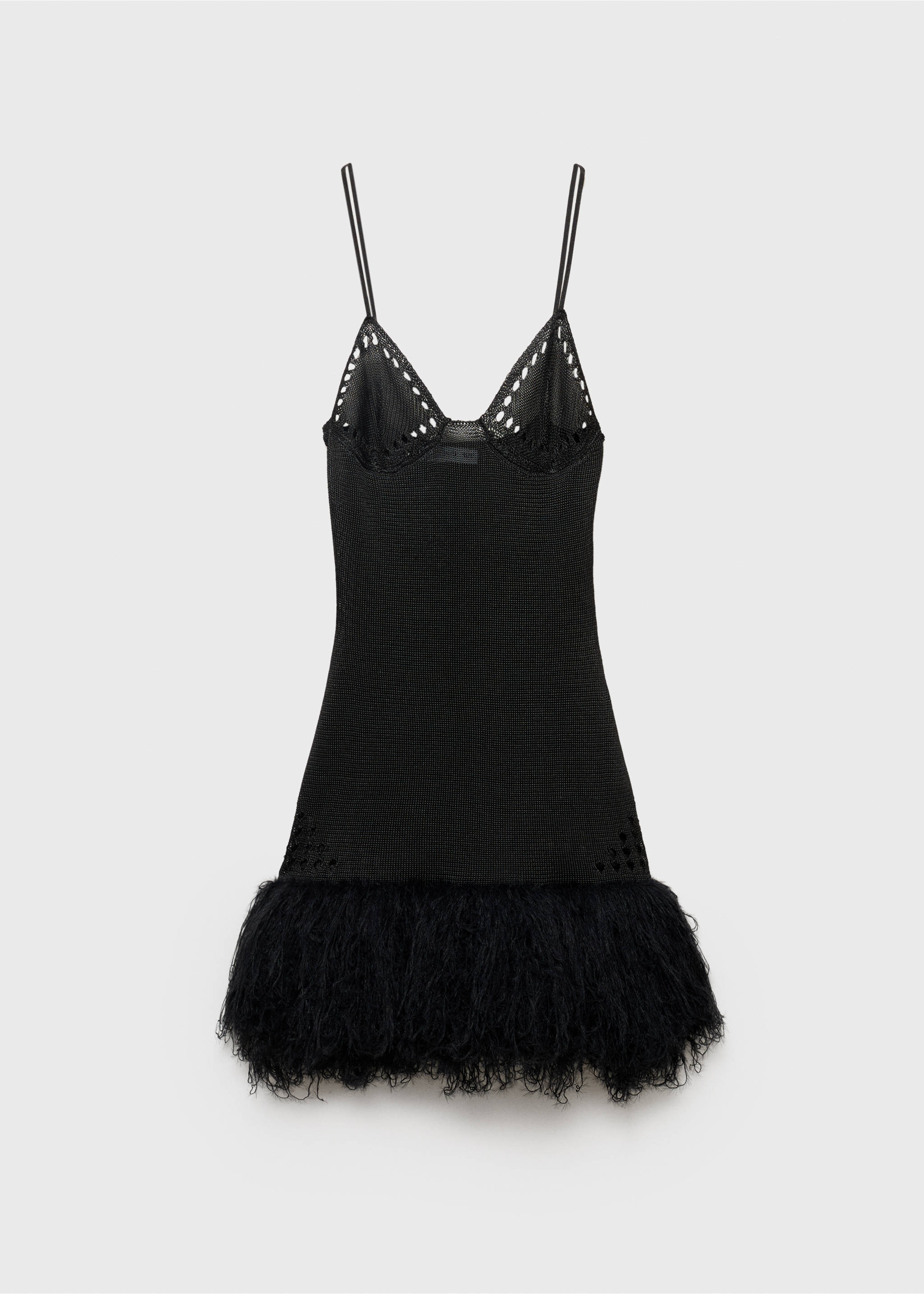 Combined knitted dress with feather effect - Article without model, Black. Ref: 17071267-00.