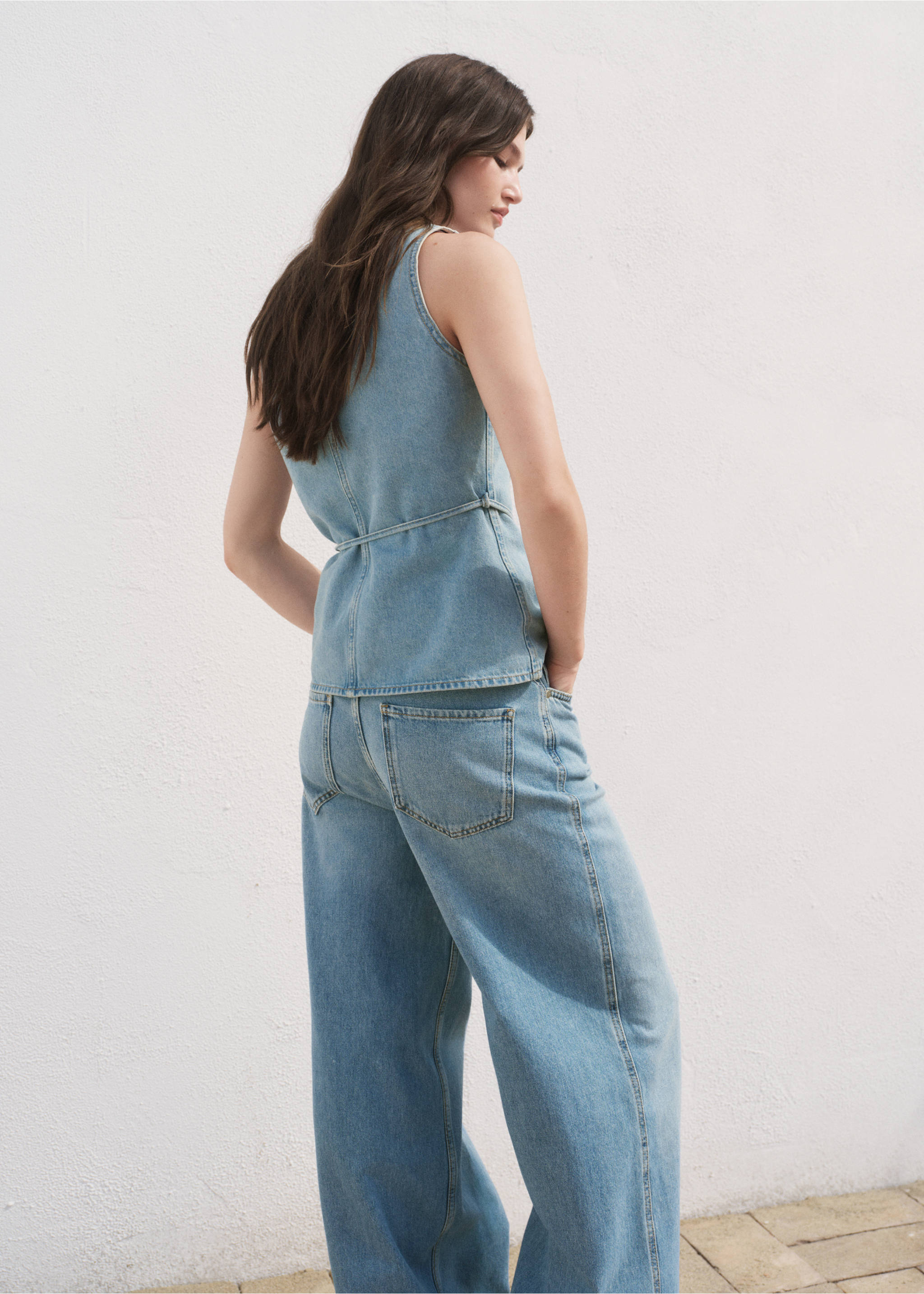 Buttoned denim gilet - Reverse of the article, Medium Blue. Ref: 17071272-00.