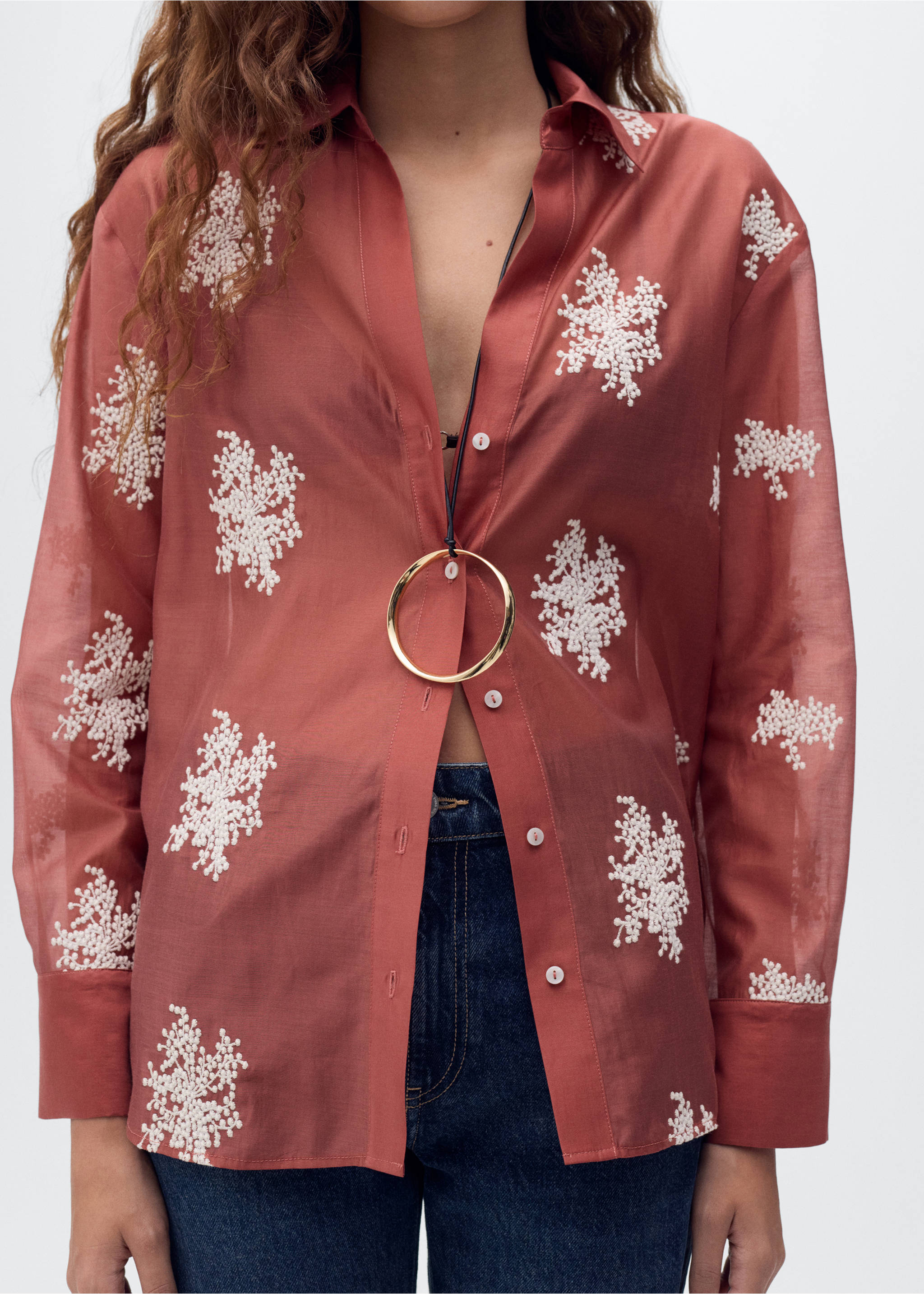 Embroidered lyocell shirt - Details of the article 6, Russet. Ref: 17071284-00.
