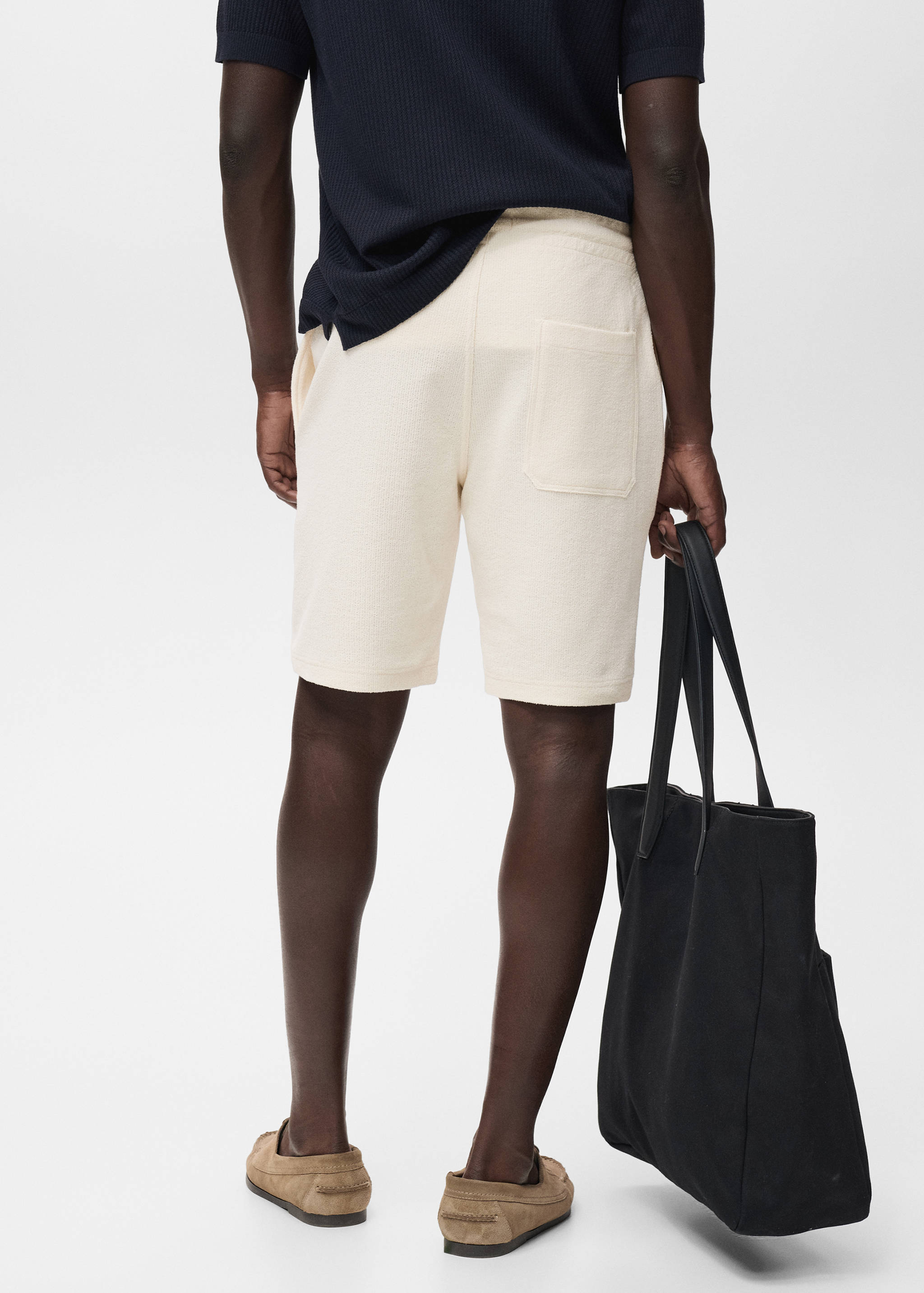 Textured cotton bermuda shorts with drawstring - Reverse of the article