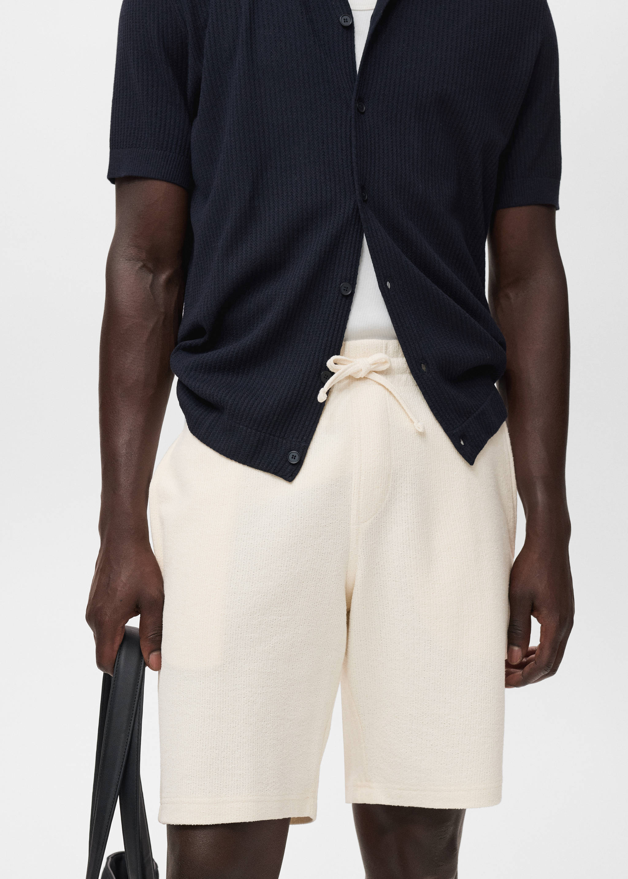 Textured cotton bermuda shorts with drawstring - Details of the article 1