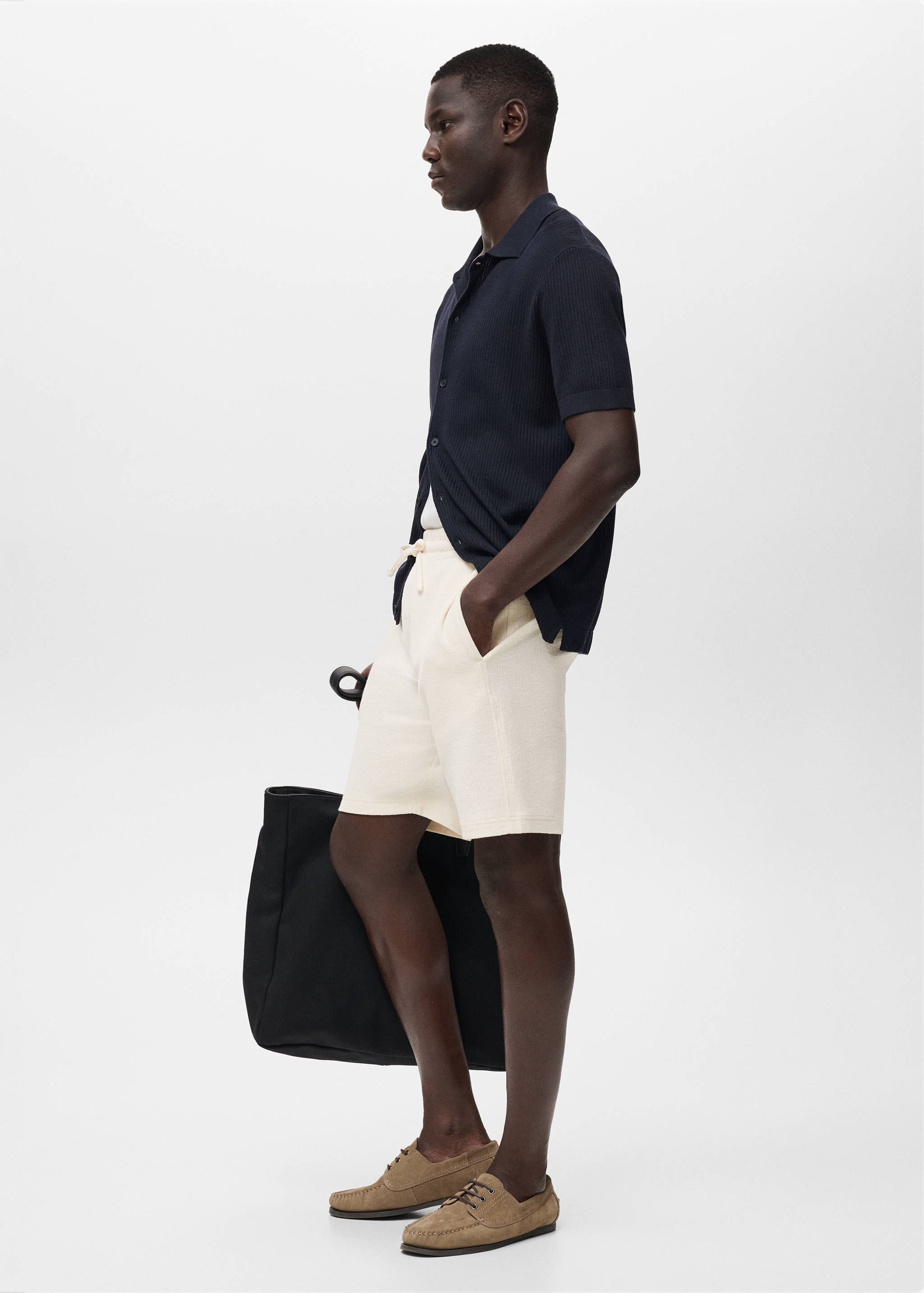 Textured cotton bermuda shorts with drawstring - Details of the article 2