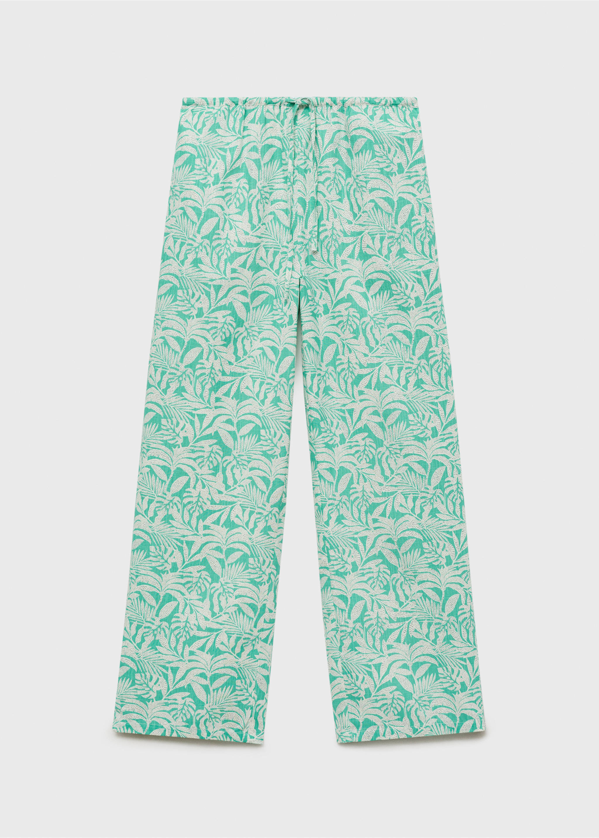 Cotton trousers with leaf pattern - Article without model, Turquoise. Ref: 17071513-00.