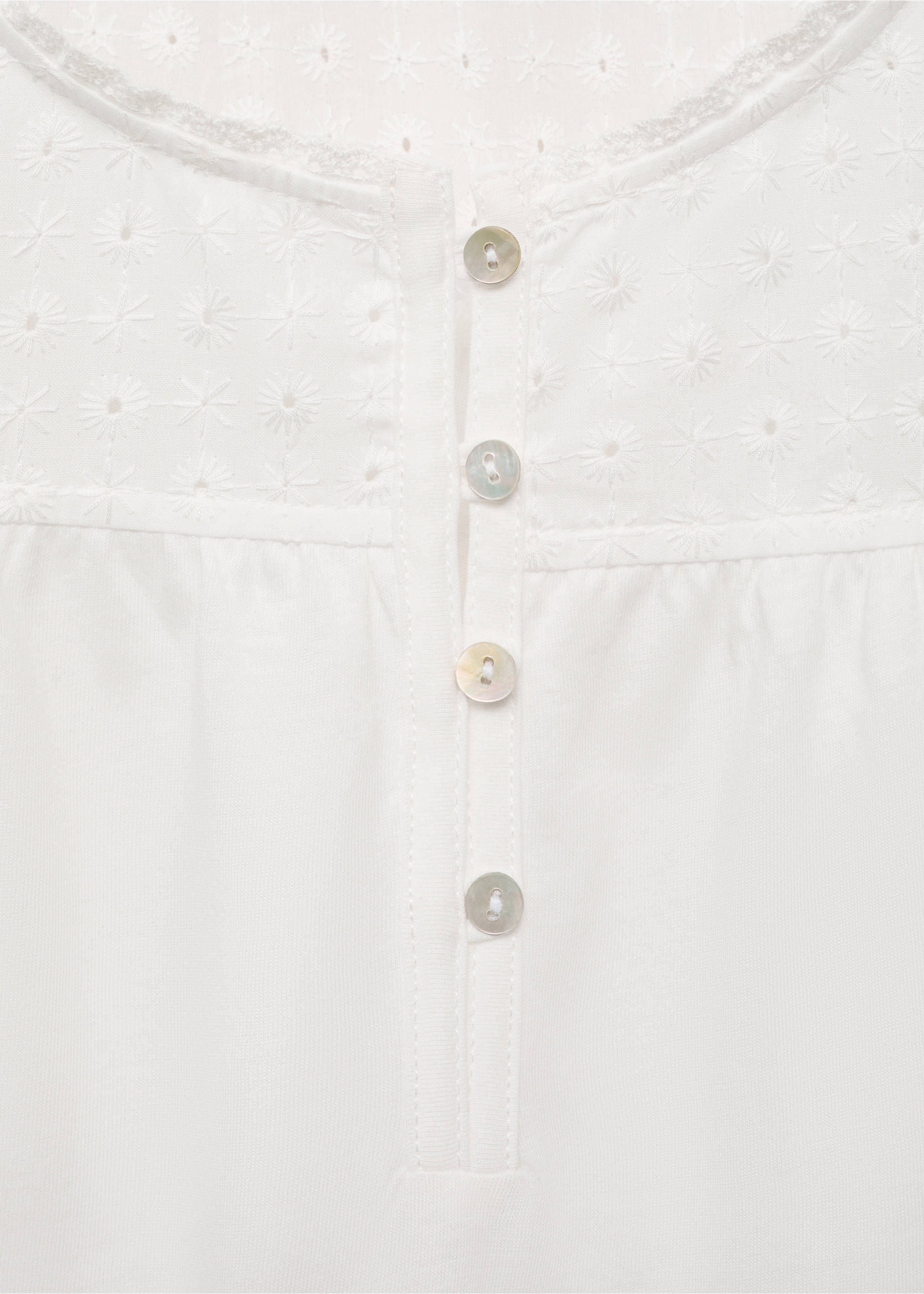 Cotton nightdress with embroidered detail - Details of the article 8, White. Ref: 17071523-00.
