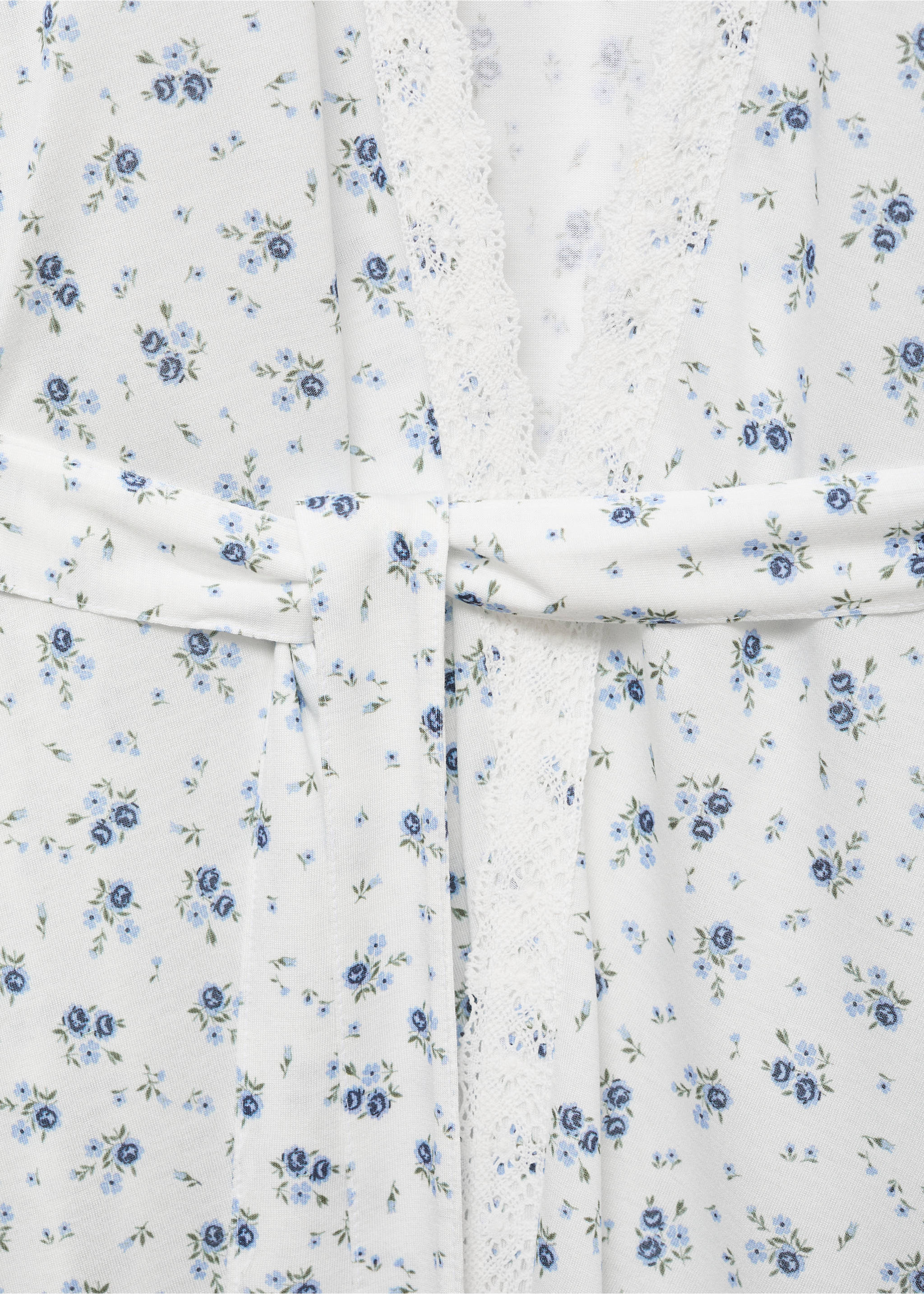 Floral-print dressing gown with lace trim - Details of the article 8, White. Ref: 17071524-00.