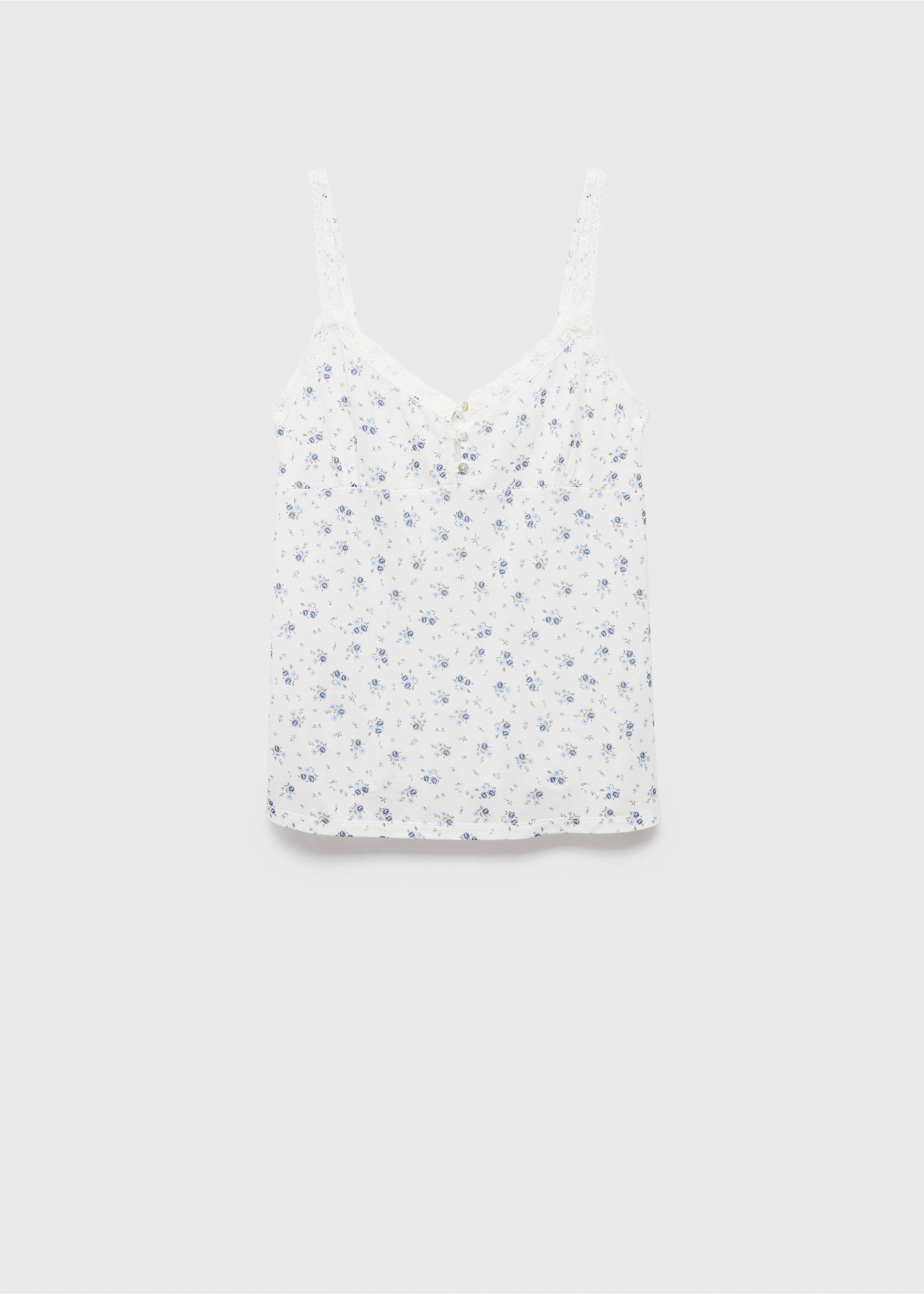 Floral-print pyjama top with lace trim - Article without model, White. Ref: 17071543-00.