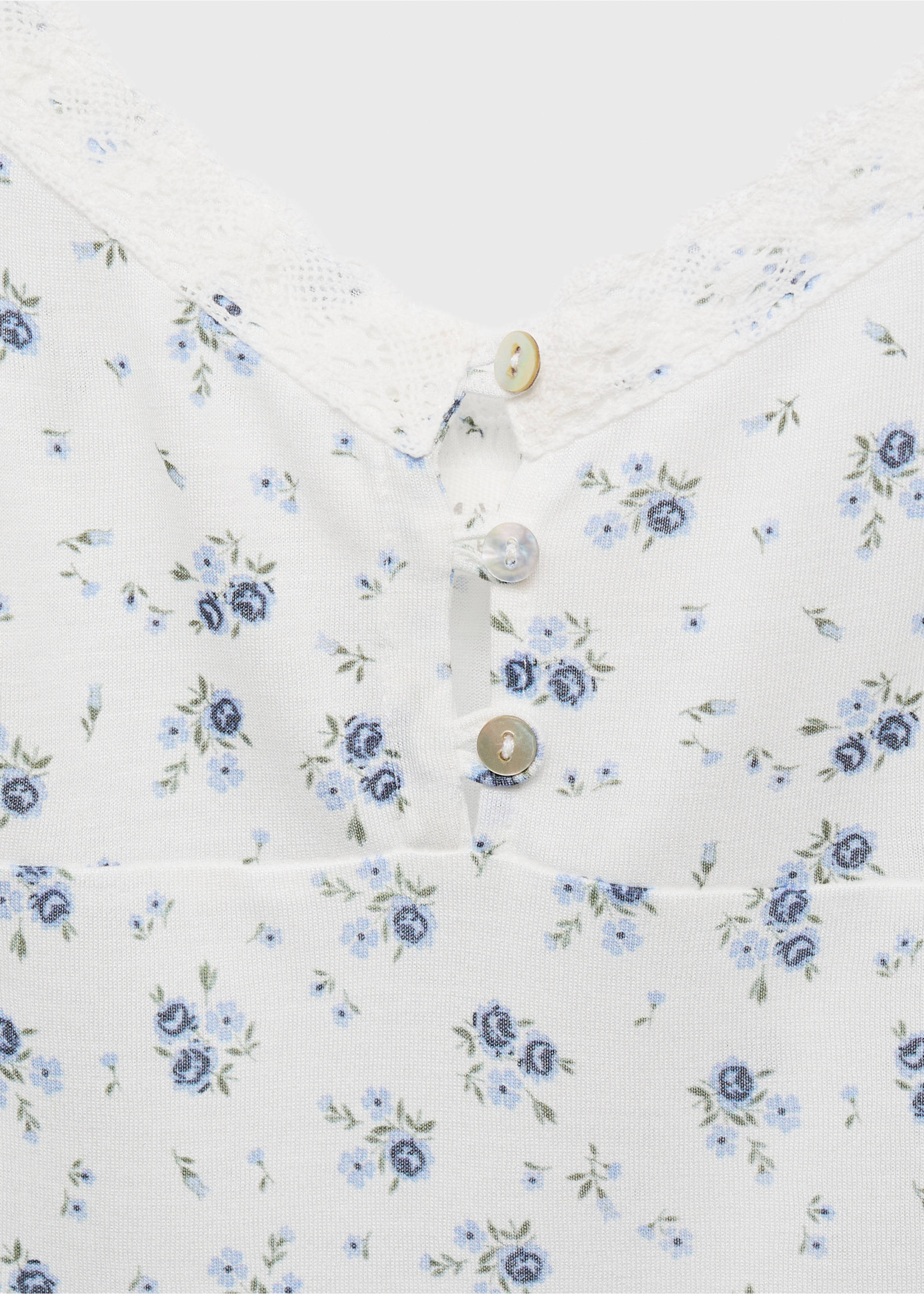 Floral-print pyjama top with lace trim - Details of the article 8, White. Ref: 17071543-00.