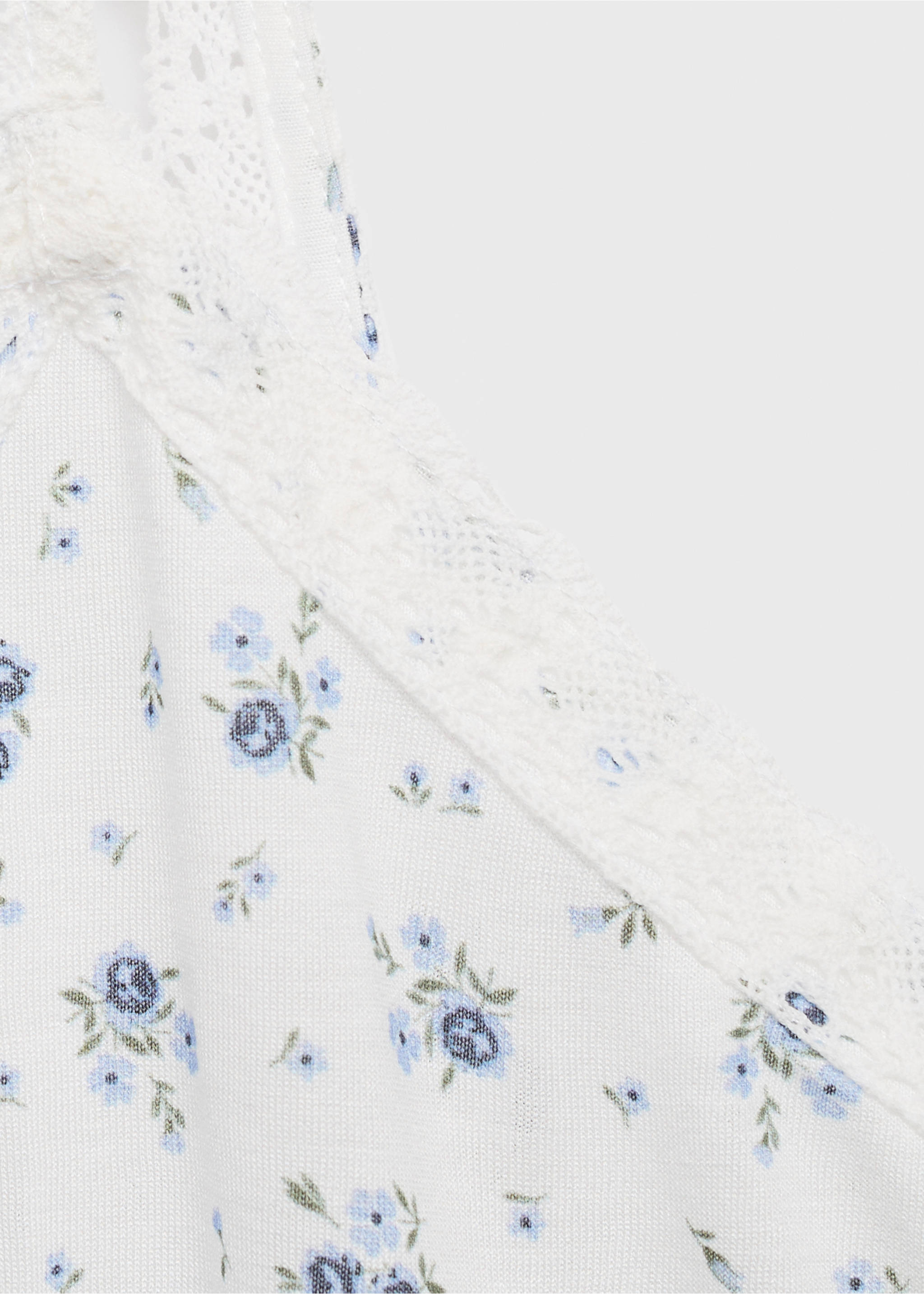 Floral-print pyjama top with lace trim - Details of the article 0, White. Ref: 17071543-00.