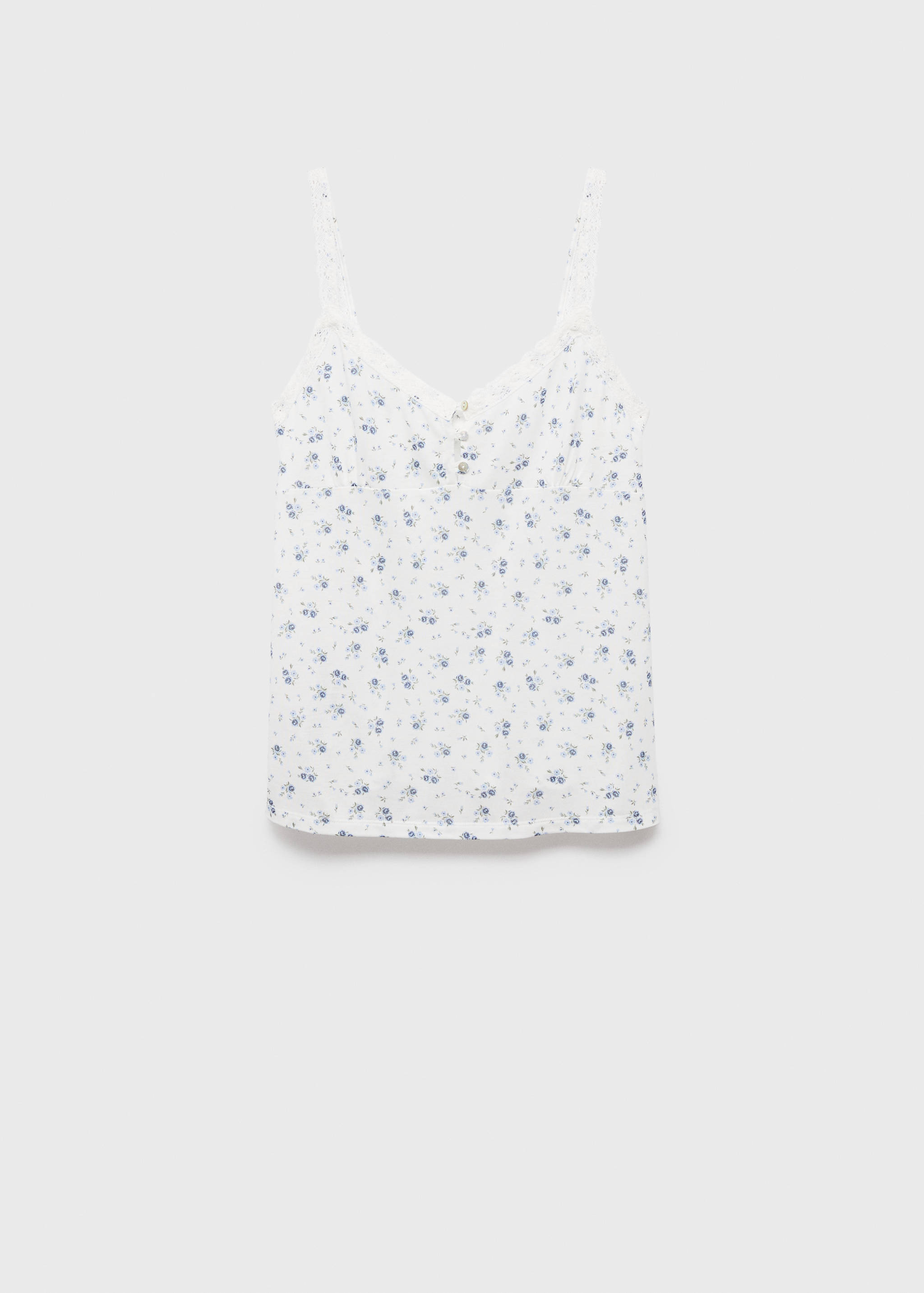 Floral bedrucktes Pyjama-Oberteil mit Spitze - Artikel ohne Model