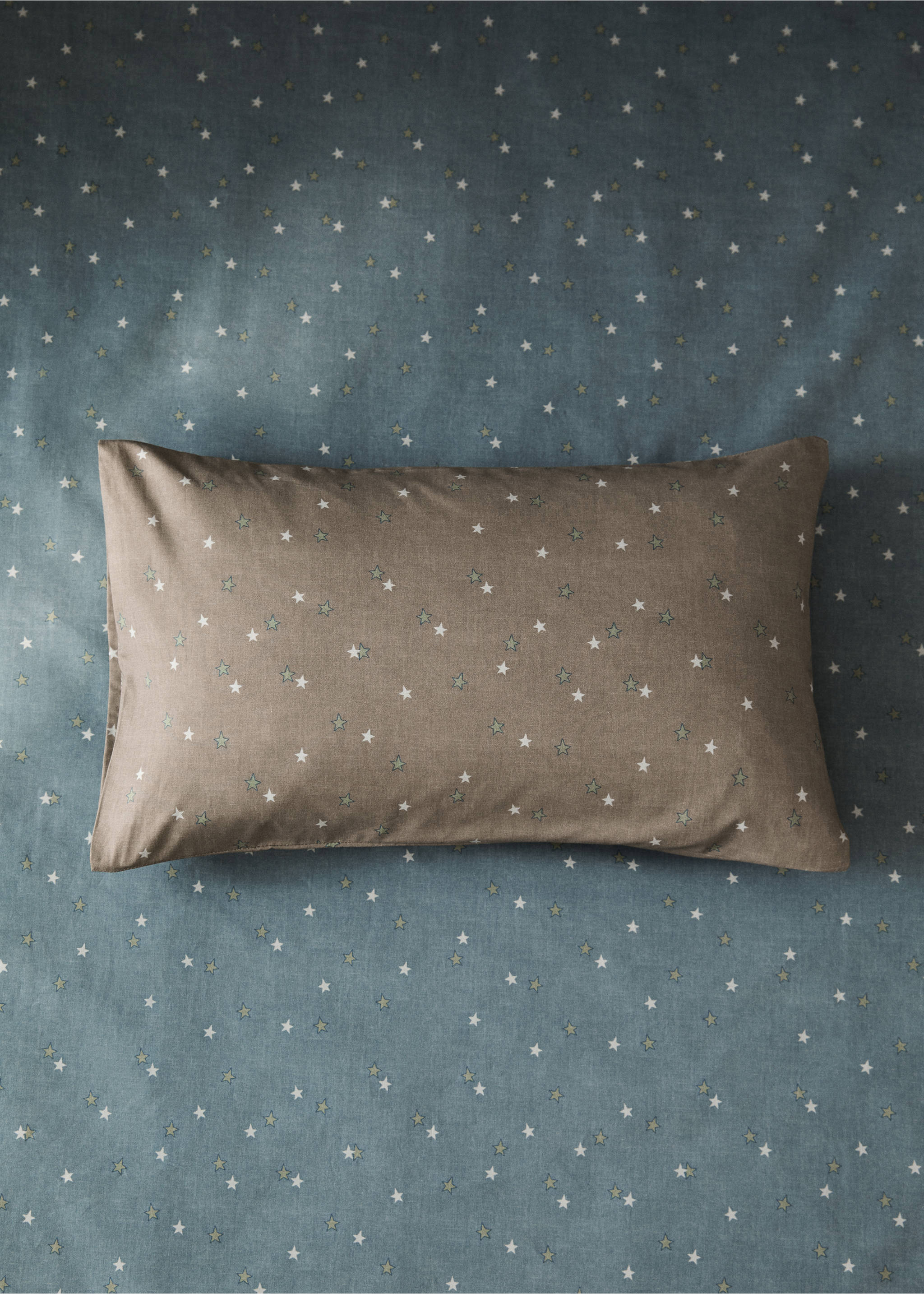 Percale cotton star-print pillowcase 30x50 cm - General plane, Blue. Ref: 17071561-00.