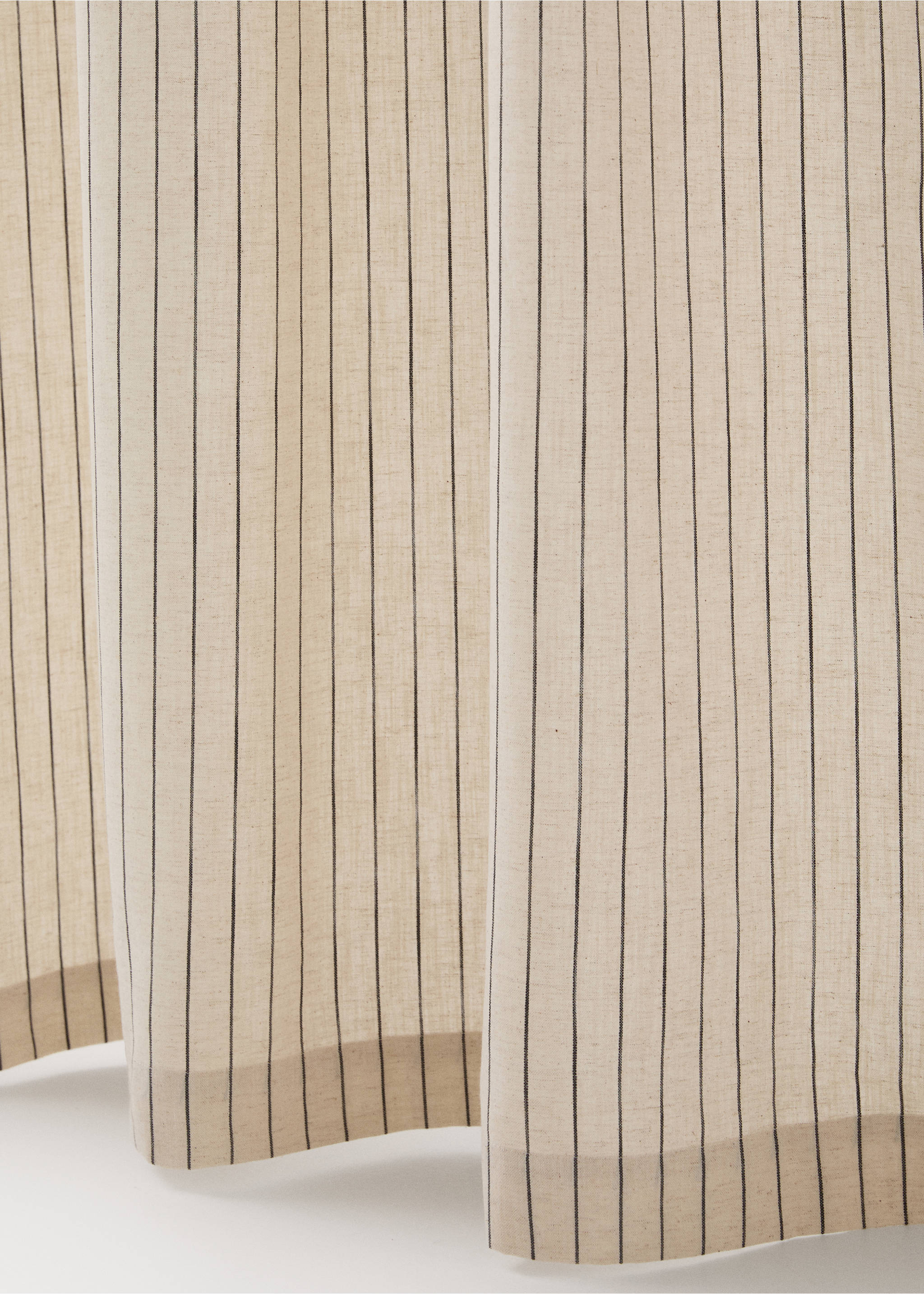Multi-striped cotton linen curtain - Details of the article 3, Sand. Ref: 17072030-00.