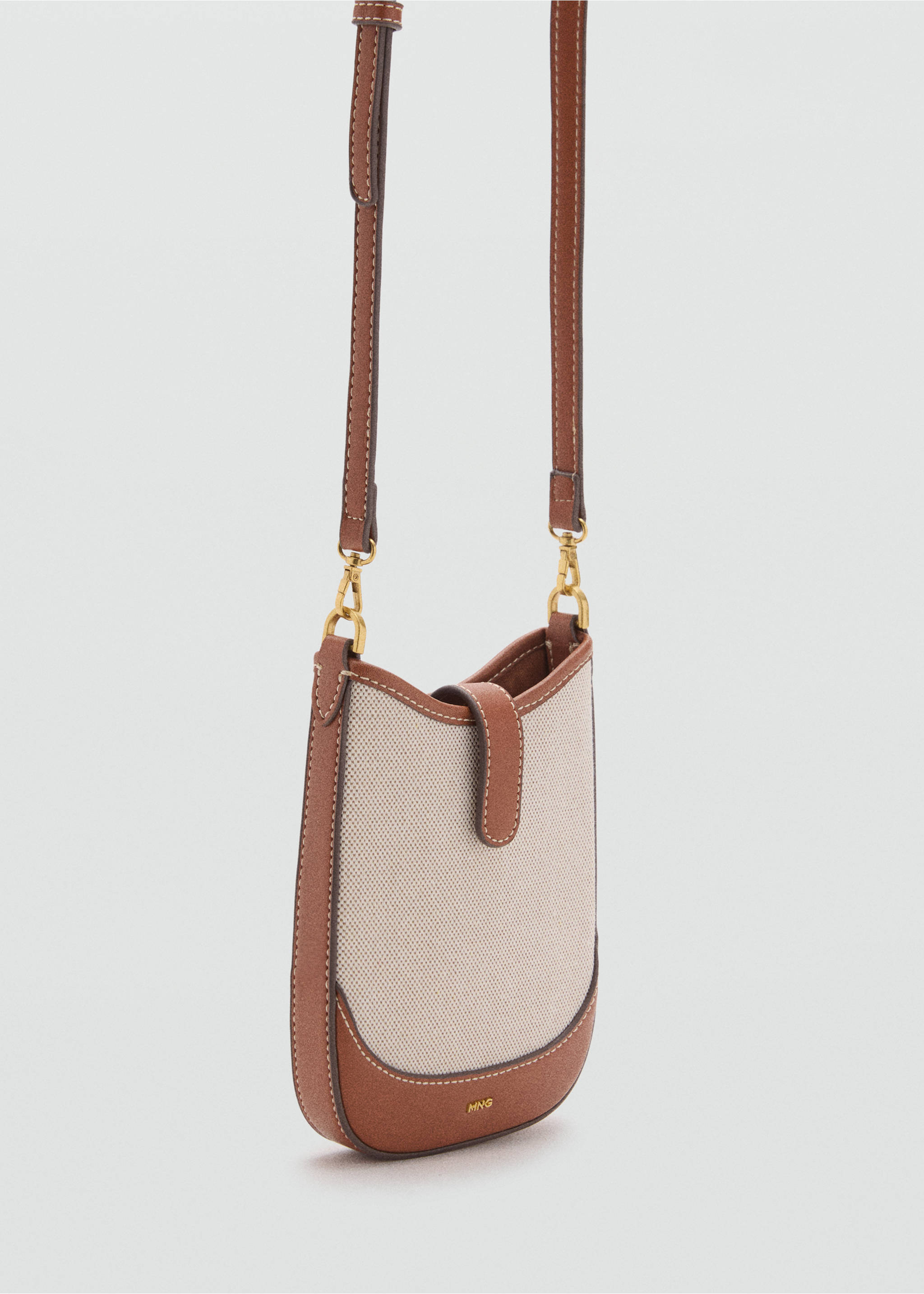 Handytasche mit Schultergurt aus Canvas - Mittlere Ansicht, Mittelbraun. Ref: 17072031-00.