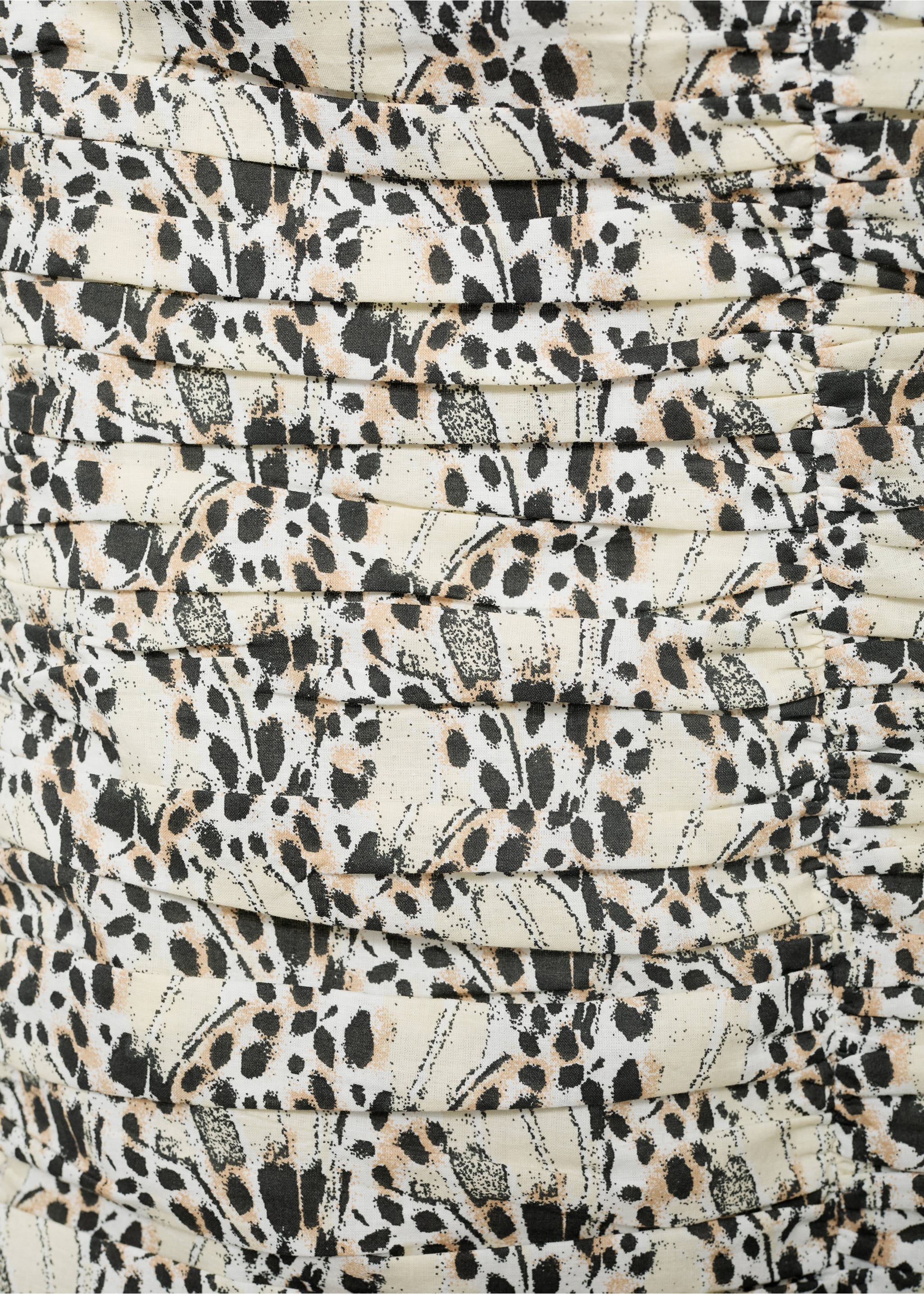 Printed ruched dress - Details of the article 8, Ecru. Ref: 17072539-00.