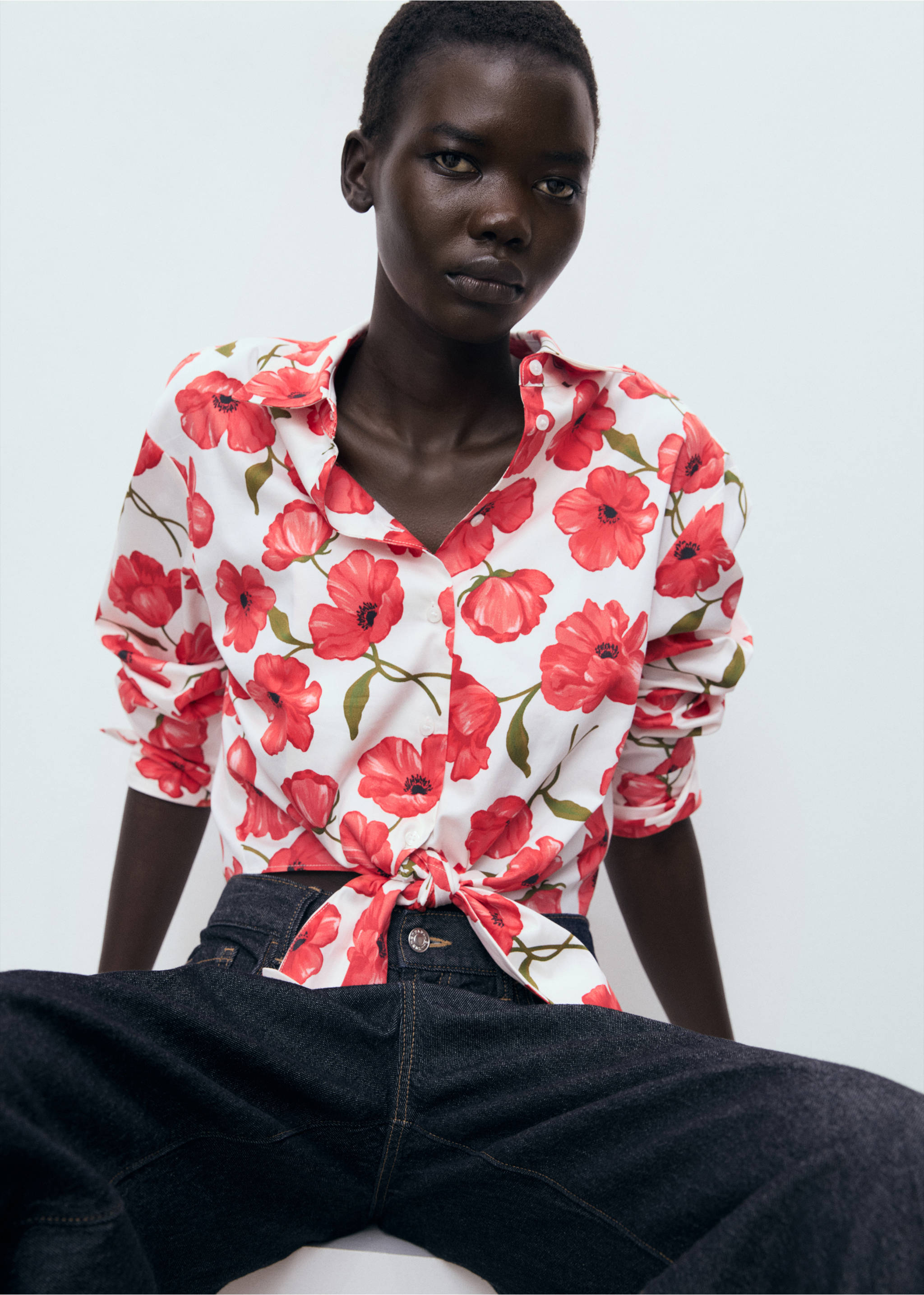 Floral-print poplin shirt - Medium plane, Off White. Ref: 17072897-00.