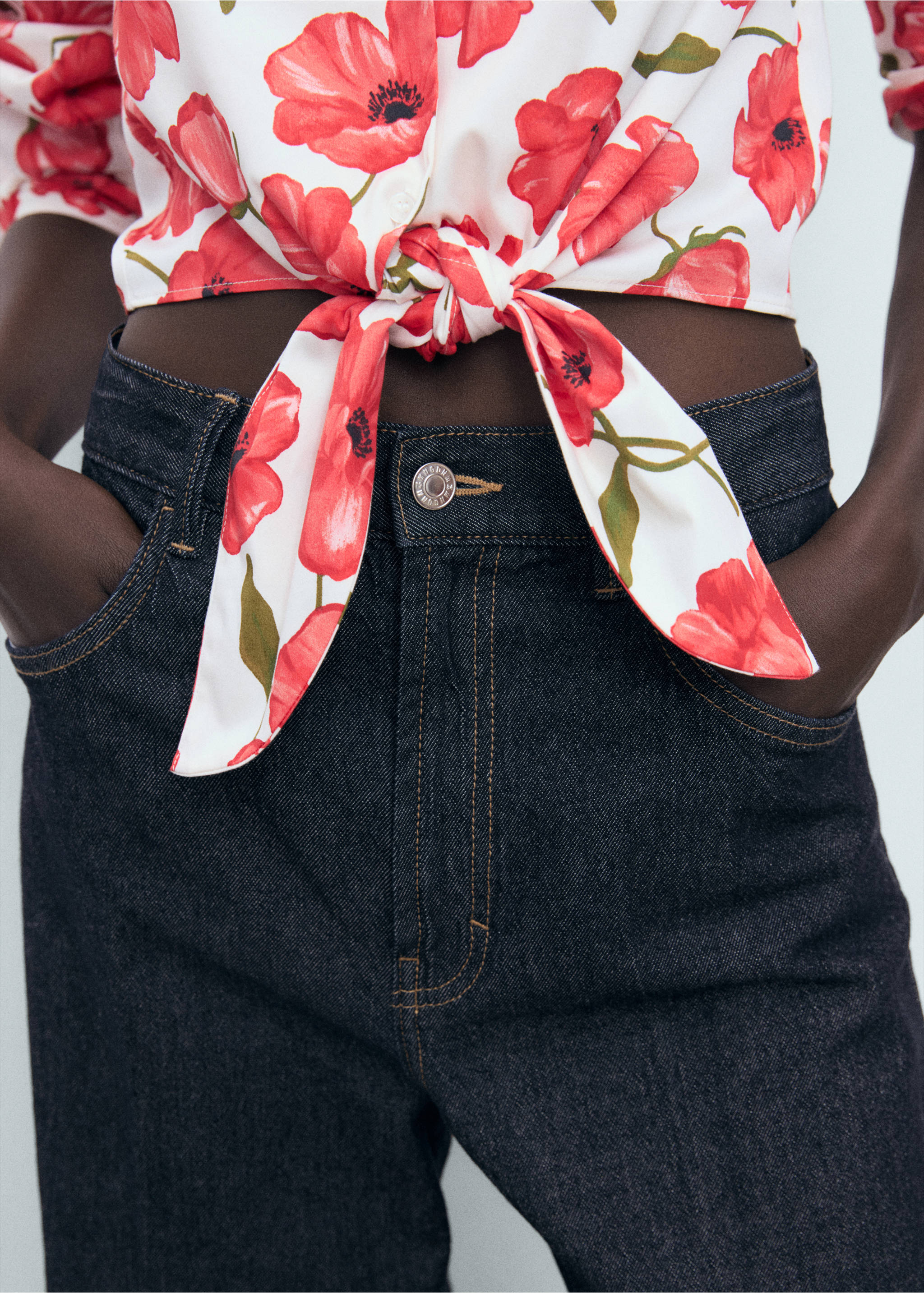Floral-print poplin shirt - Details of the article 3, Off White. Ref: 17072897-00.