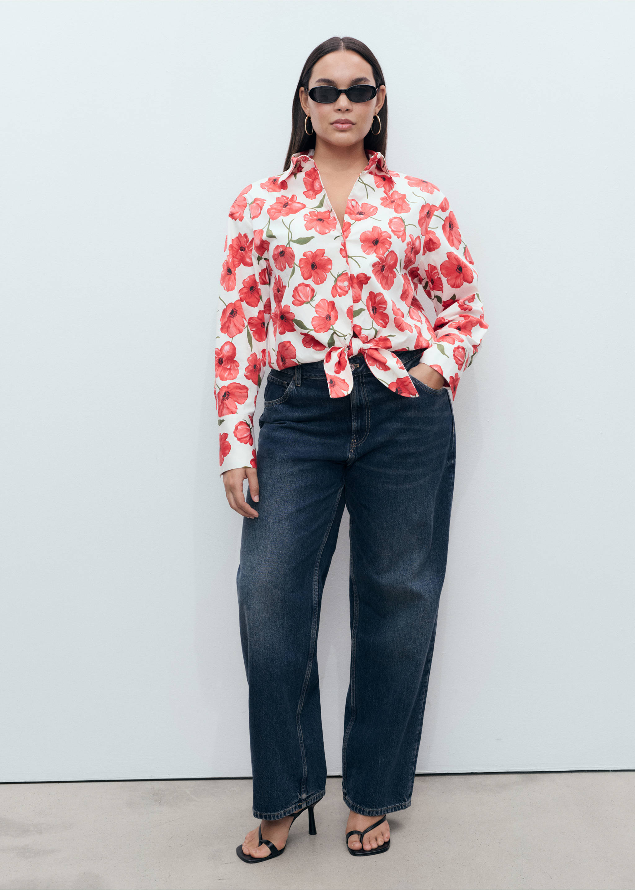 Floral-print poplin shirt - Details of the article 3, Off White. Ref: 17072897-00.