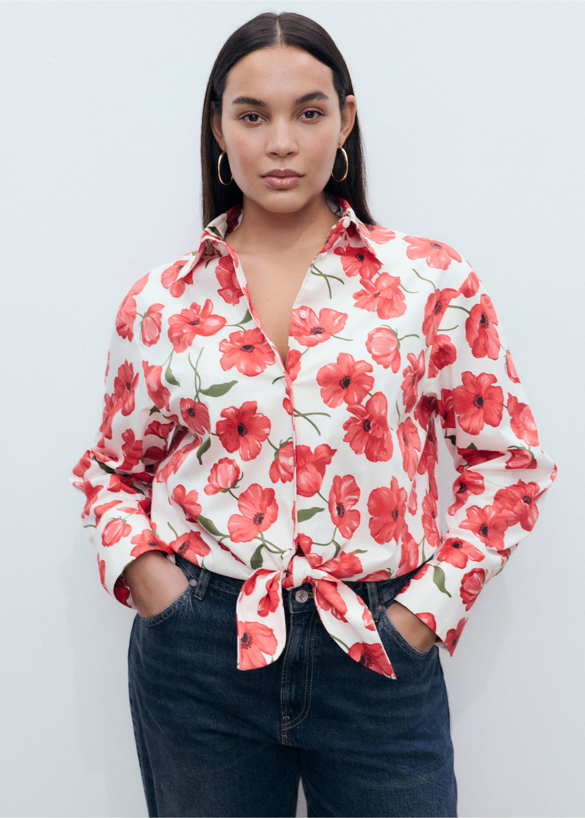 Floral-print poplin shirt - Details of the article 5, Off White. Ref: 17072897-00.