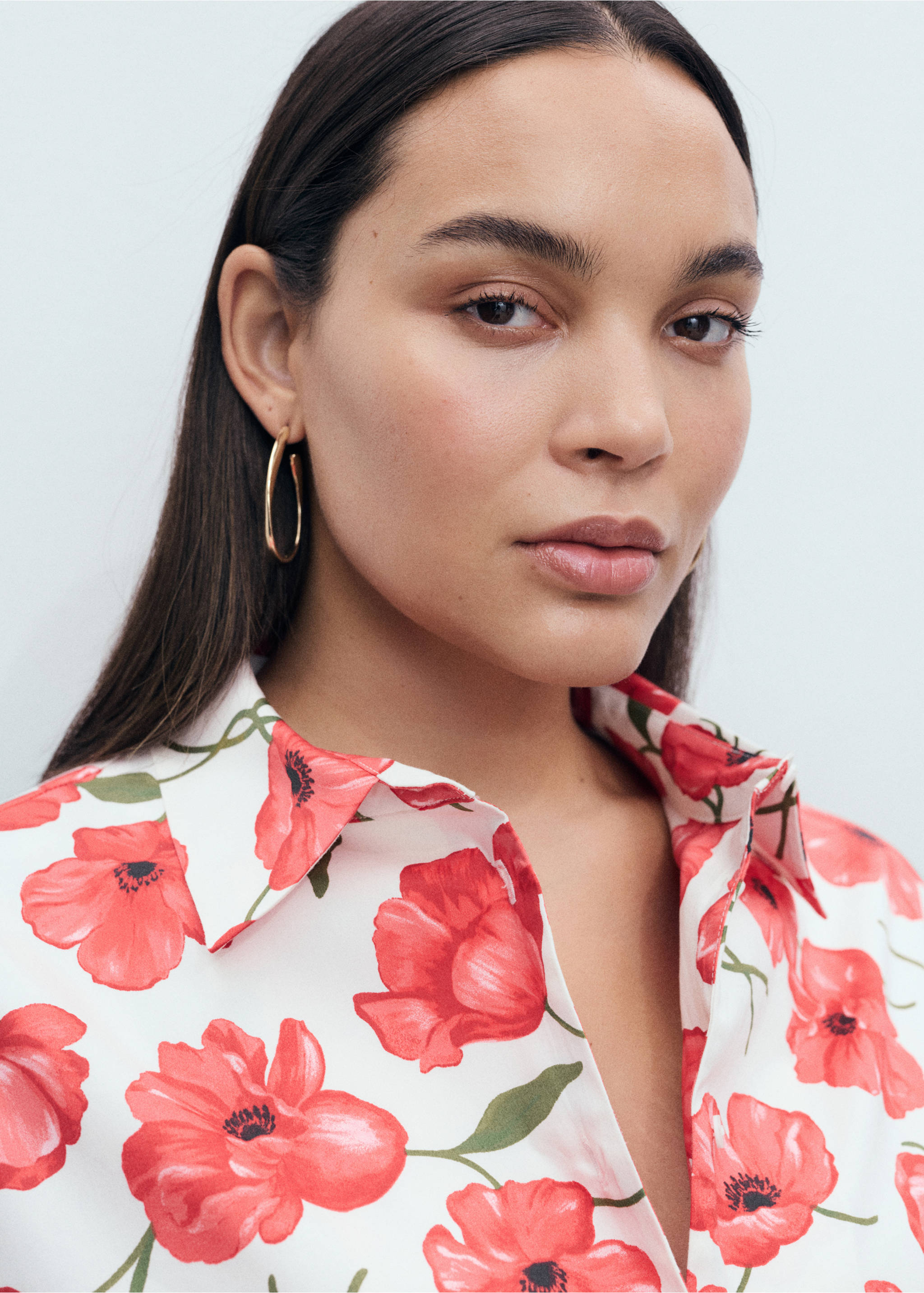 Floral-print poplin shirt - Details of the article 4, Off White. Ref: 17072897-00.