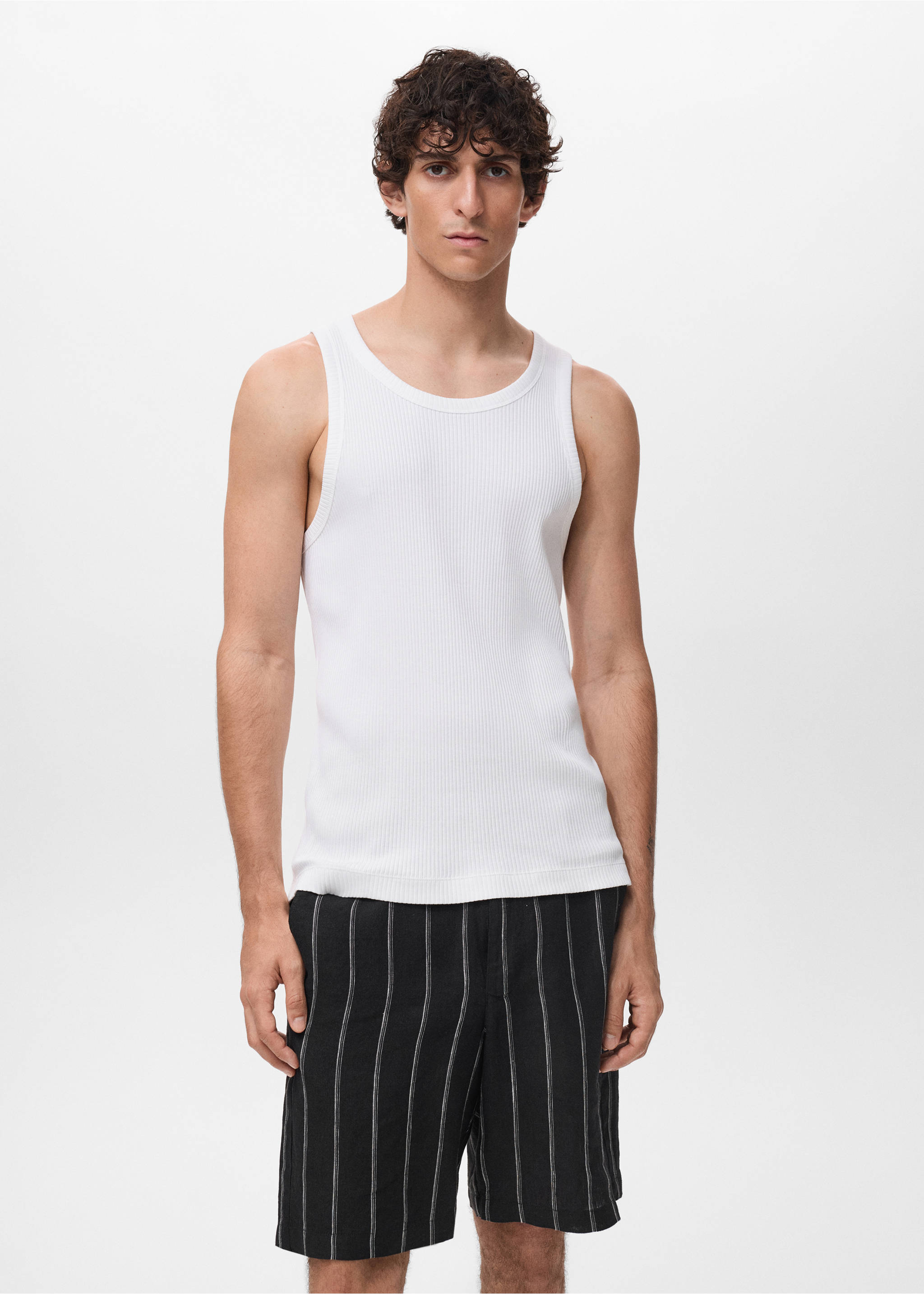 Slim-fit ribbed tank top - Medium plane, Off White. Ref: 17072898-00.