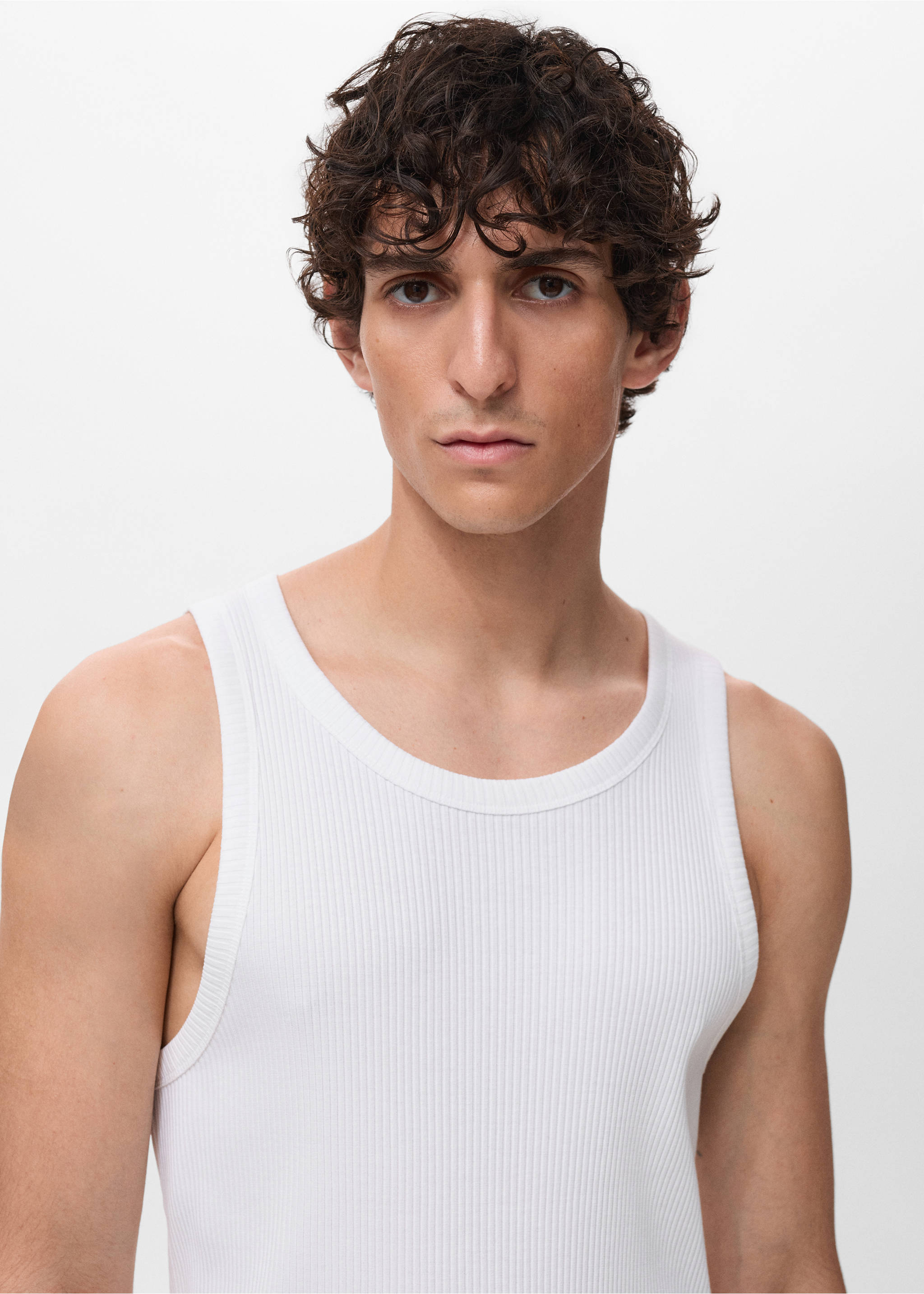 Slim-fit ribbed tank top - Details of the article 1, Off White. Ref: 17072898-00.