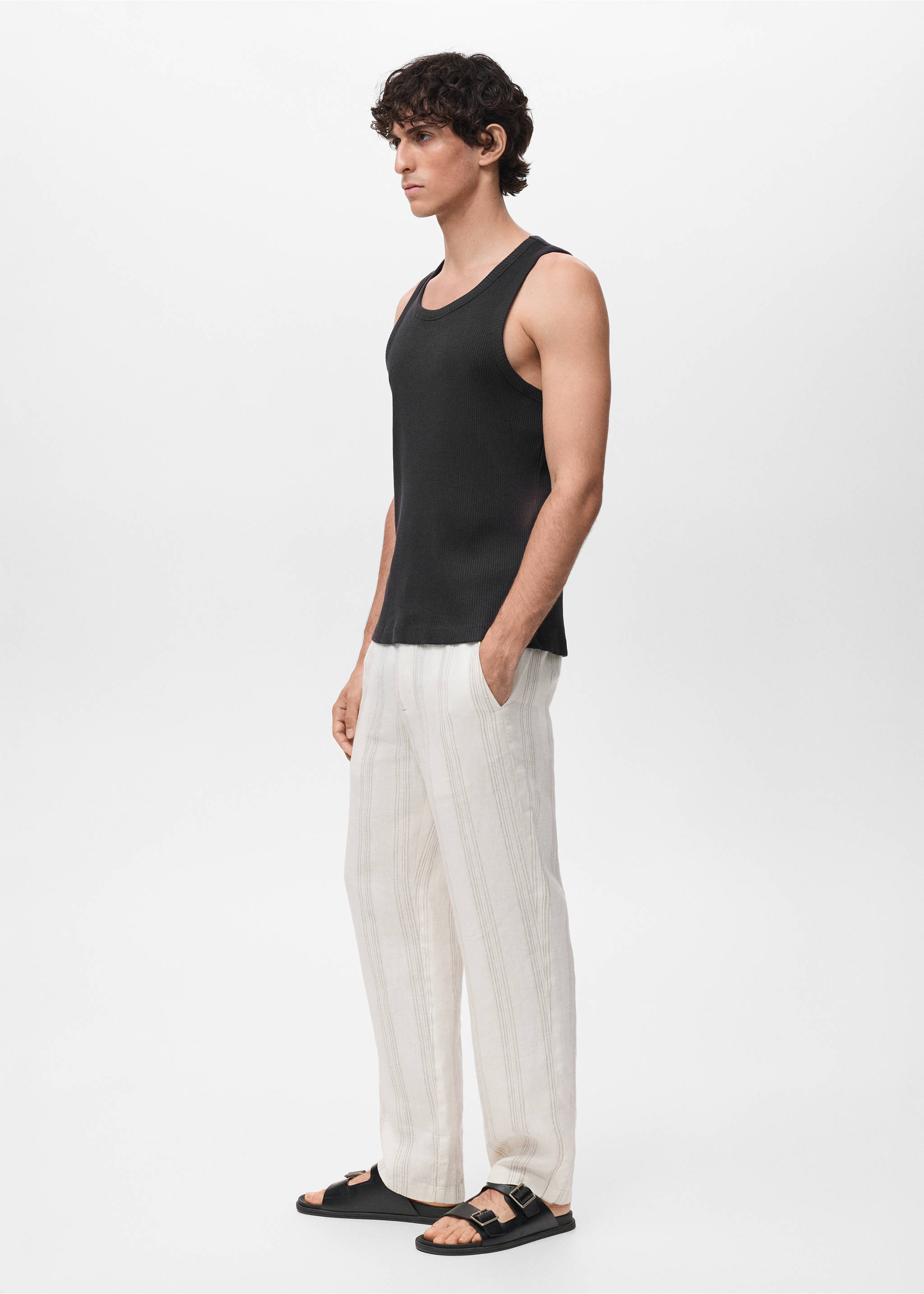 Slim-fit ribbed tank top - Details of the article 2, Black. Ref: 17072898-00.