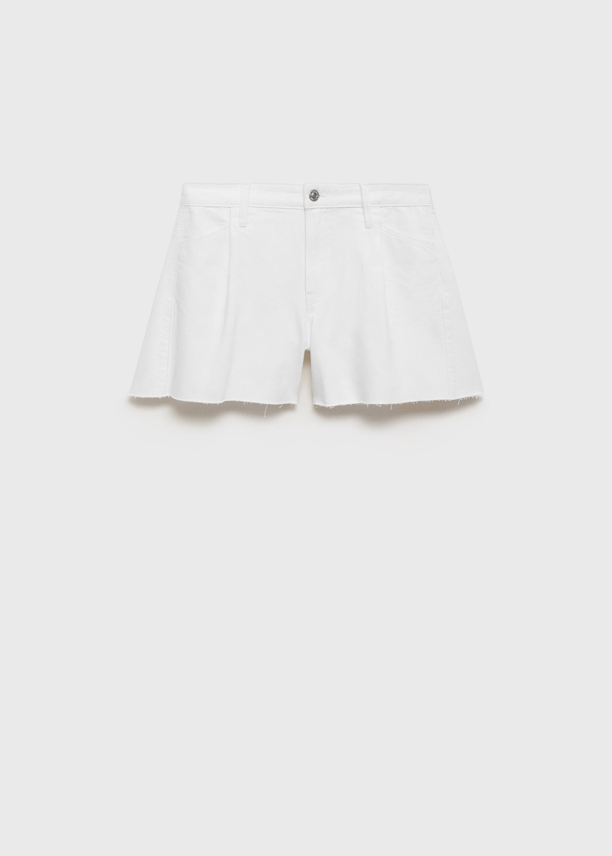 Denim shorts with frayed hem and pleats - Article without model