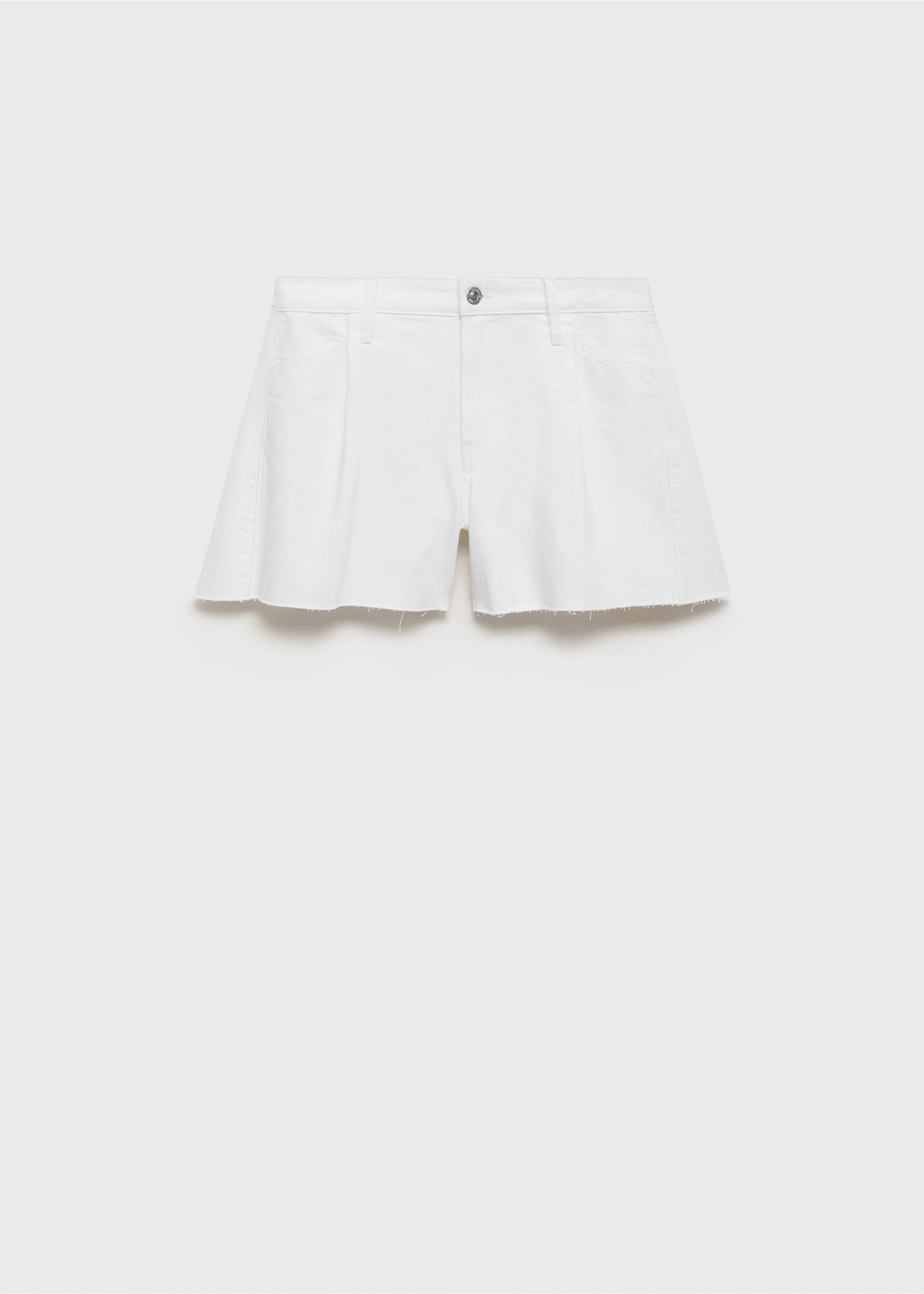 Short en jean bas effiloché pinces - Article sans modèle, Blanc. Ref: 17072899-00.