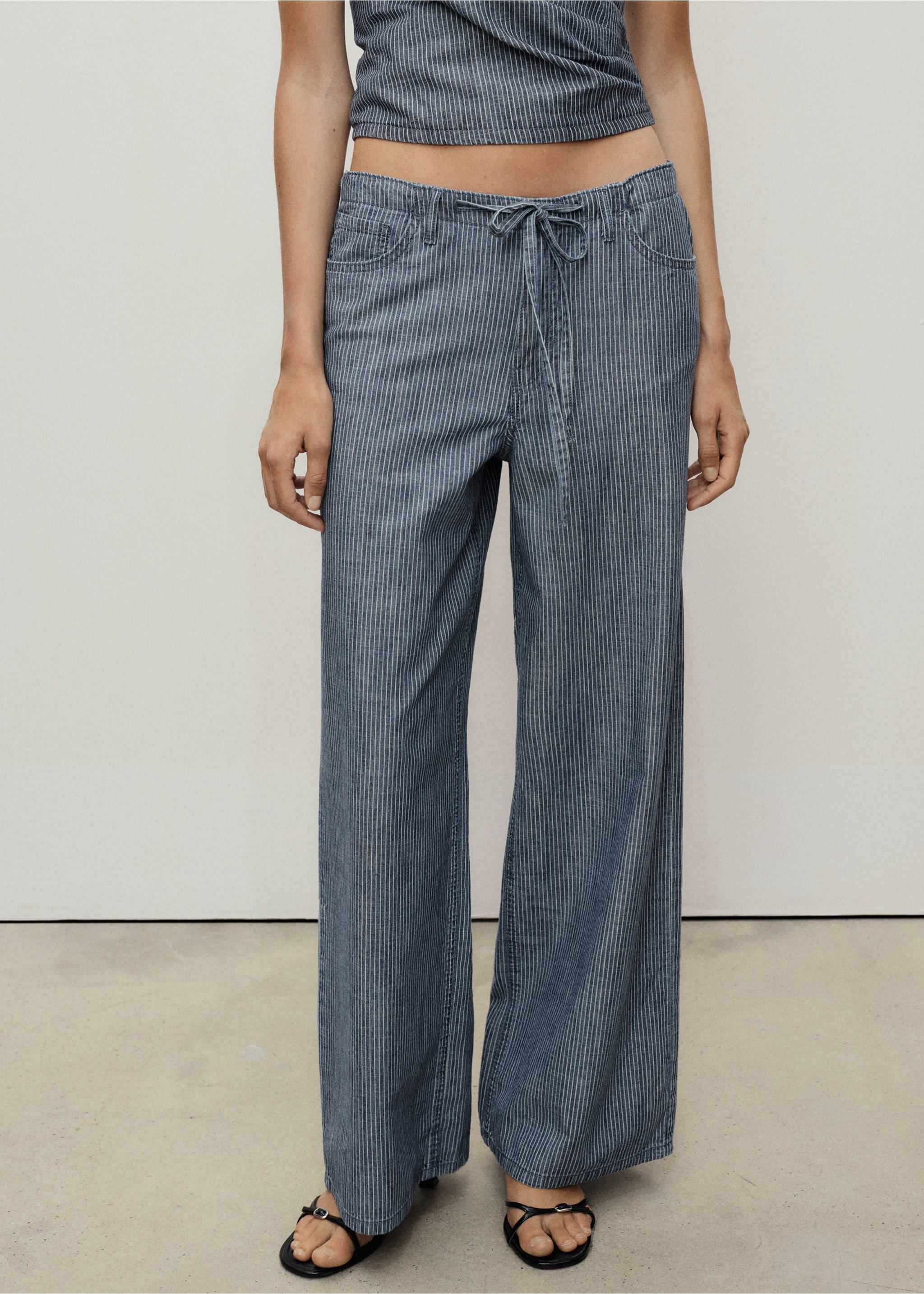 Pantalón denim wide leg cinturón - Plan moyen, Bleu. Ref: 17072902-00.