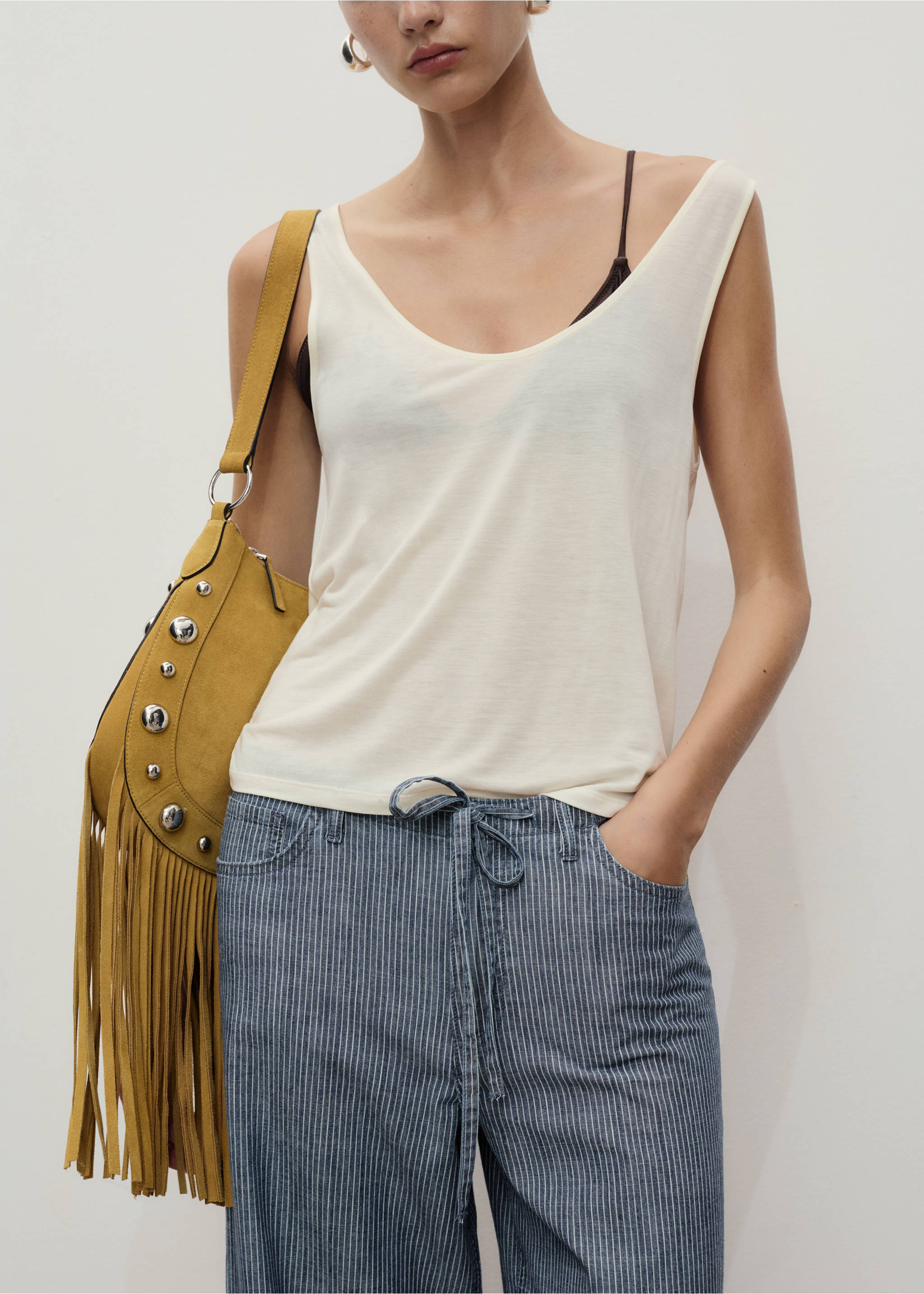 Wideleg denim broek met ceintuur - Detail van het artikel 3, Blauw. Ref: 17072902-00.